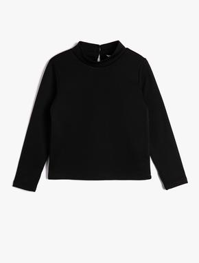 Basic Sweatshirt Uzun Kollu Dik Yaka Arkası Düğme Kapamalı