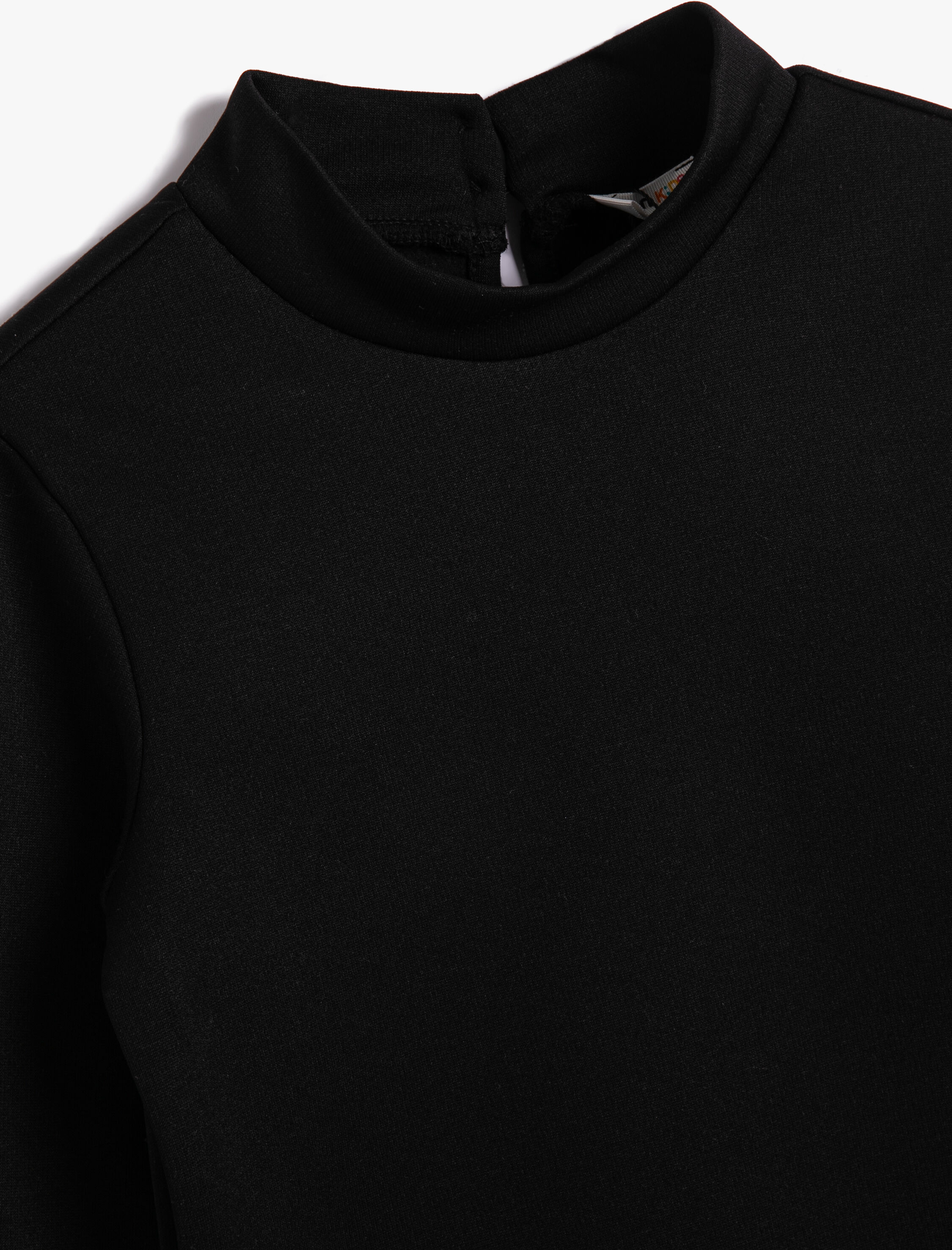  Kız Çocuk Basic Sweatshirt Uzun Kollu Dik Yaka Arkası Düğme Kapamalı