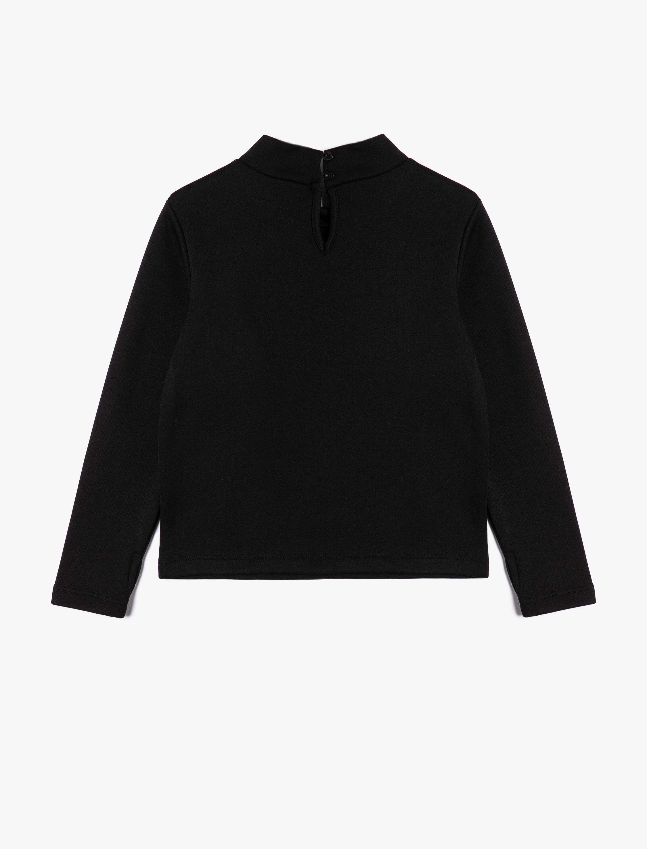  Kız Çocuk Basic Sweatshirt Uzun Kollu Dik Yaka Arkası Düğme Kapamalı