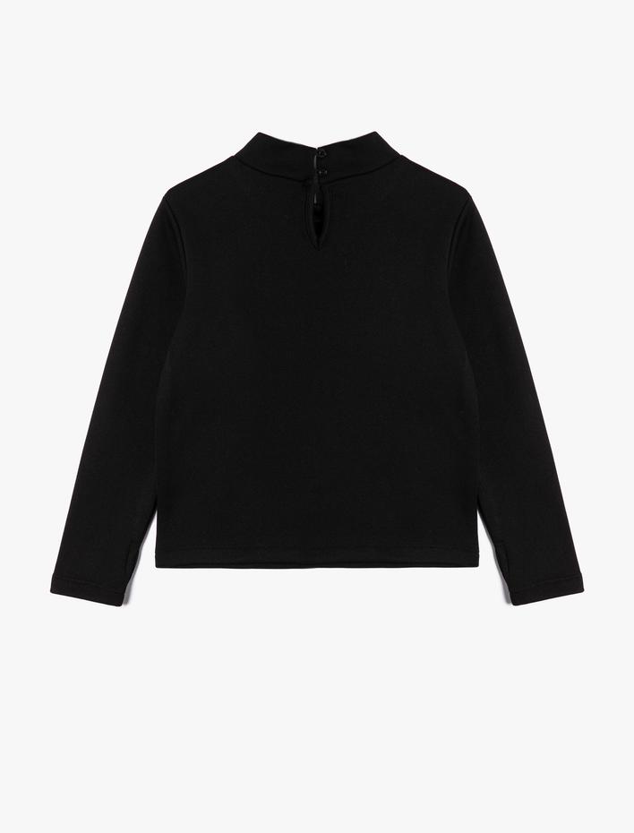 Kız Çocuk Basic Sweatshirt Uzun Kollu Dik Yaka Arkası Düğme Kapamalı