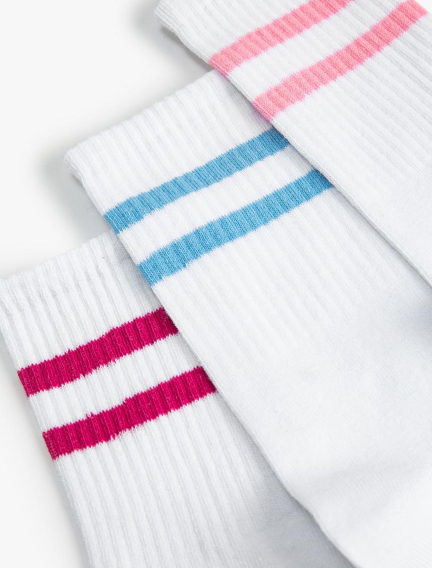  Kadın Çizgili 3'lü Soket Çorap Seti Çok Renkli