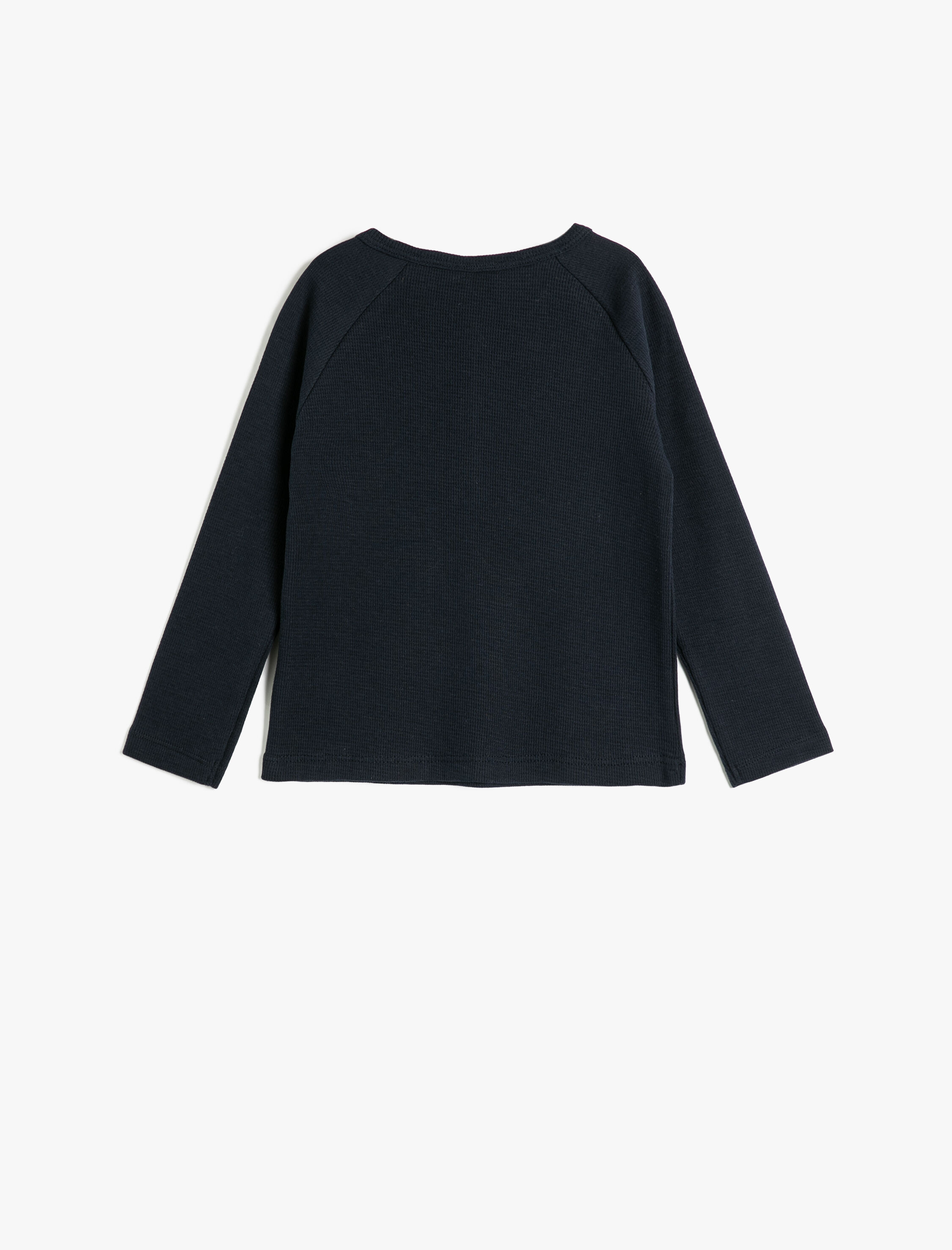  Erkek Bebek Tişört Uzun Kollu Bisiklet Yaka Dokulu Düğme Detaylı Pamuklu