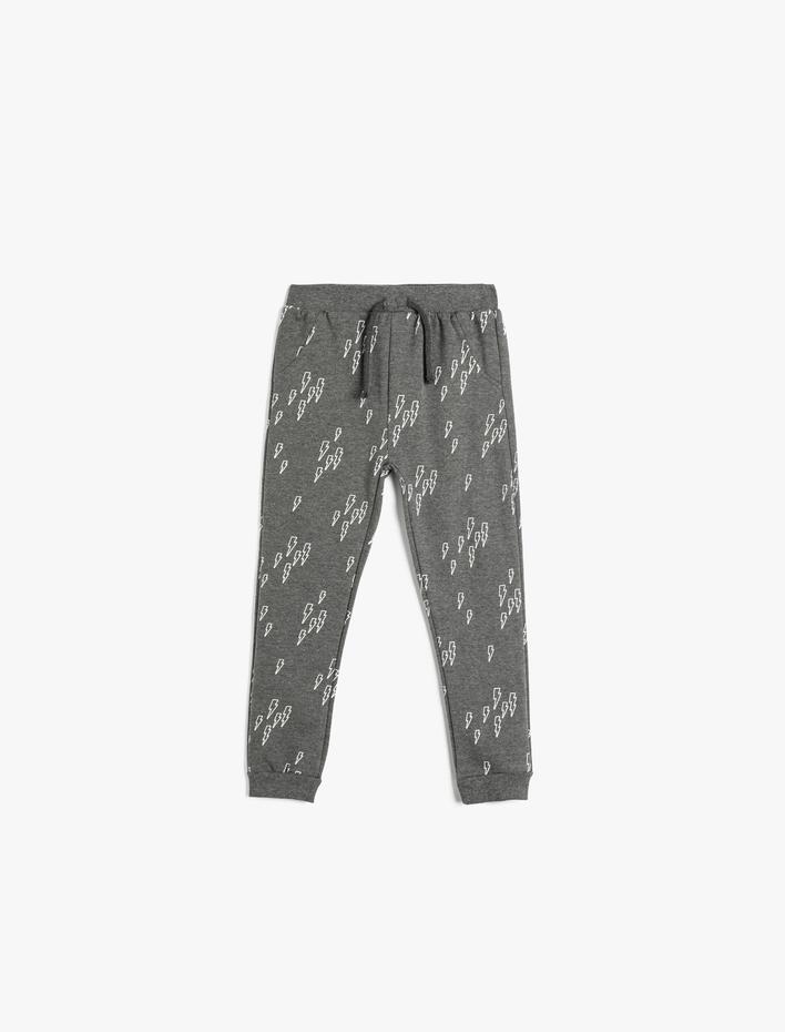 Erkek Bebek Jogger Eşofman Altı Şimşek Baskılı Cepli Beli Lastikli Şardonlu Pamuklu