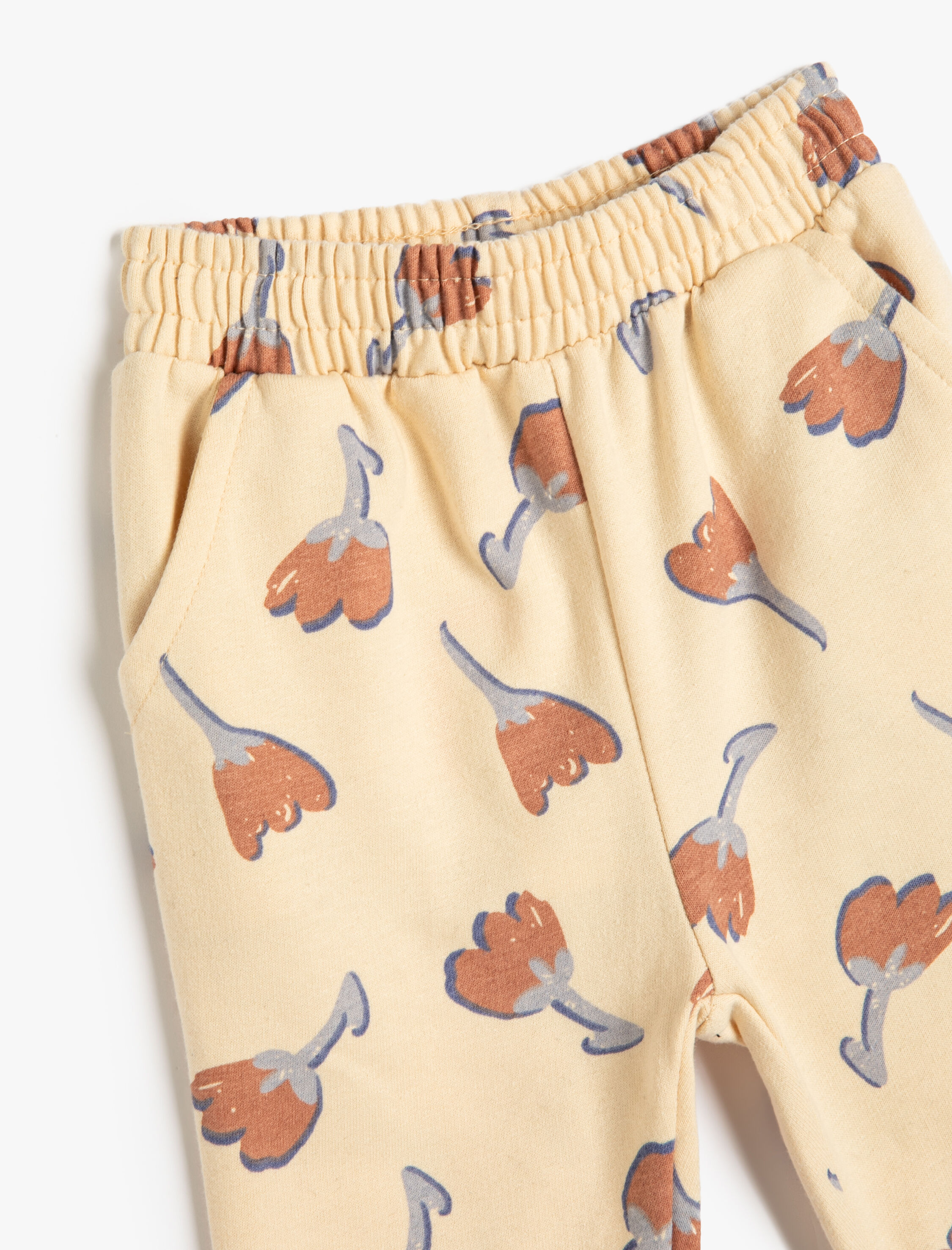  Kız Bebek Jogger Eşofman Altı Çiçek Baskılı Cepli Beli Lastikli Şardonlu Pamuklu