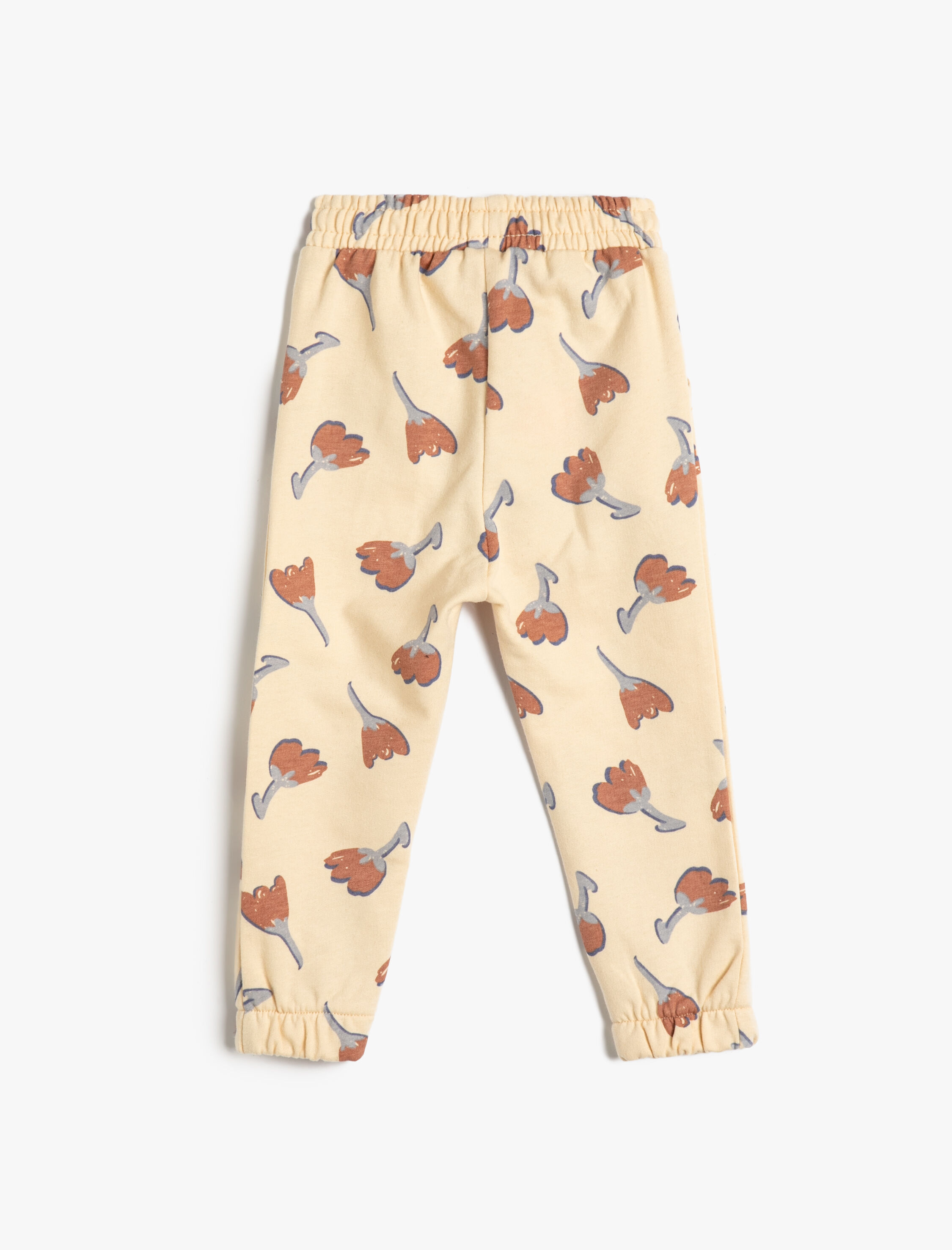  Kız Bebek Jogger Eşofman Altı Çiçek Baskılı Cepli Beli Lastikli Şardonlu Pamuklu