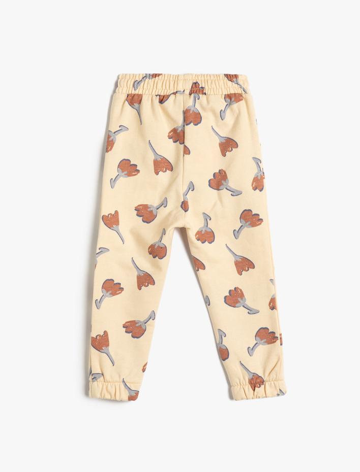 Kız Bebek Jogger Eşofman Altı Çiçek Baskılı Cepli Beli Lastikli Şardonlu Pamuklu