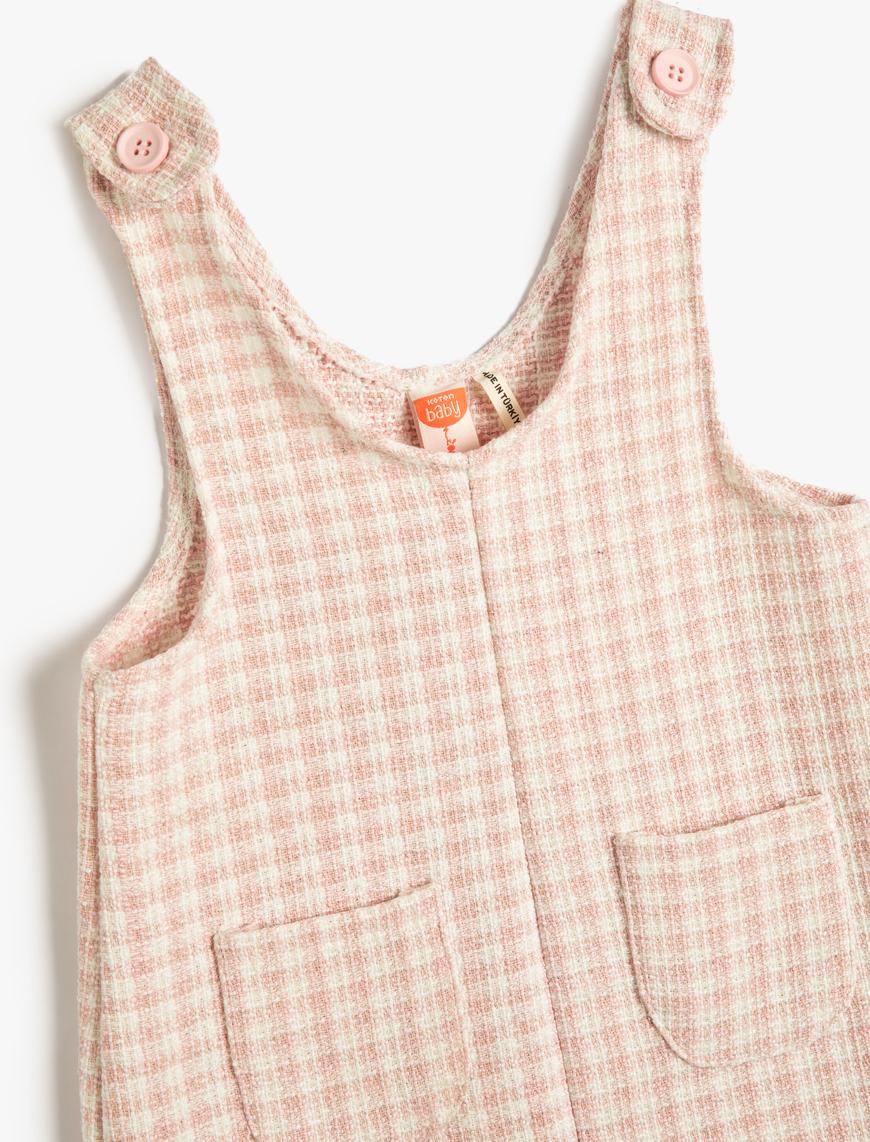  Kız Bebek Tüvit Salopet Elbise Cep Detaylı Düğmeli