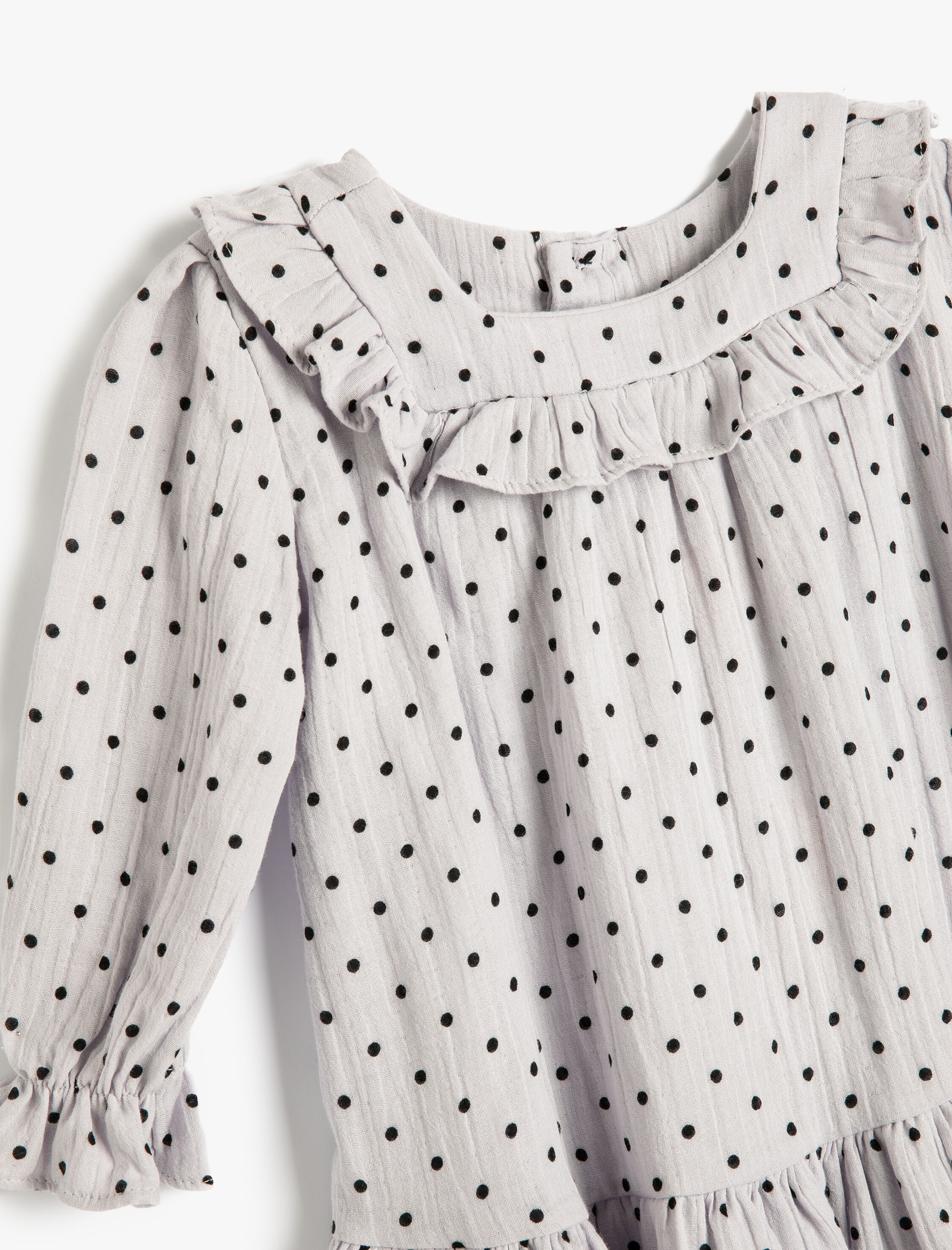 Kız Bebek Elbise Uzun Kollu Bisiklet Yaka Manşetleri Lastikli Pamuklu