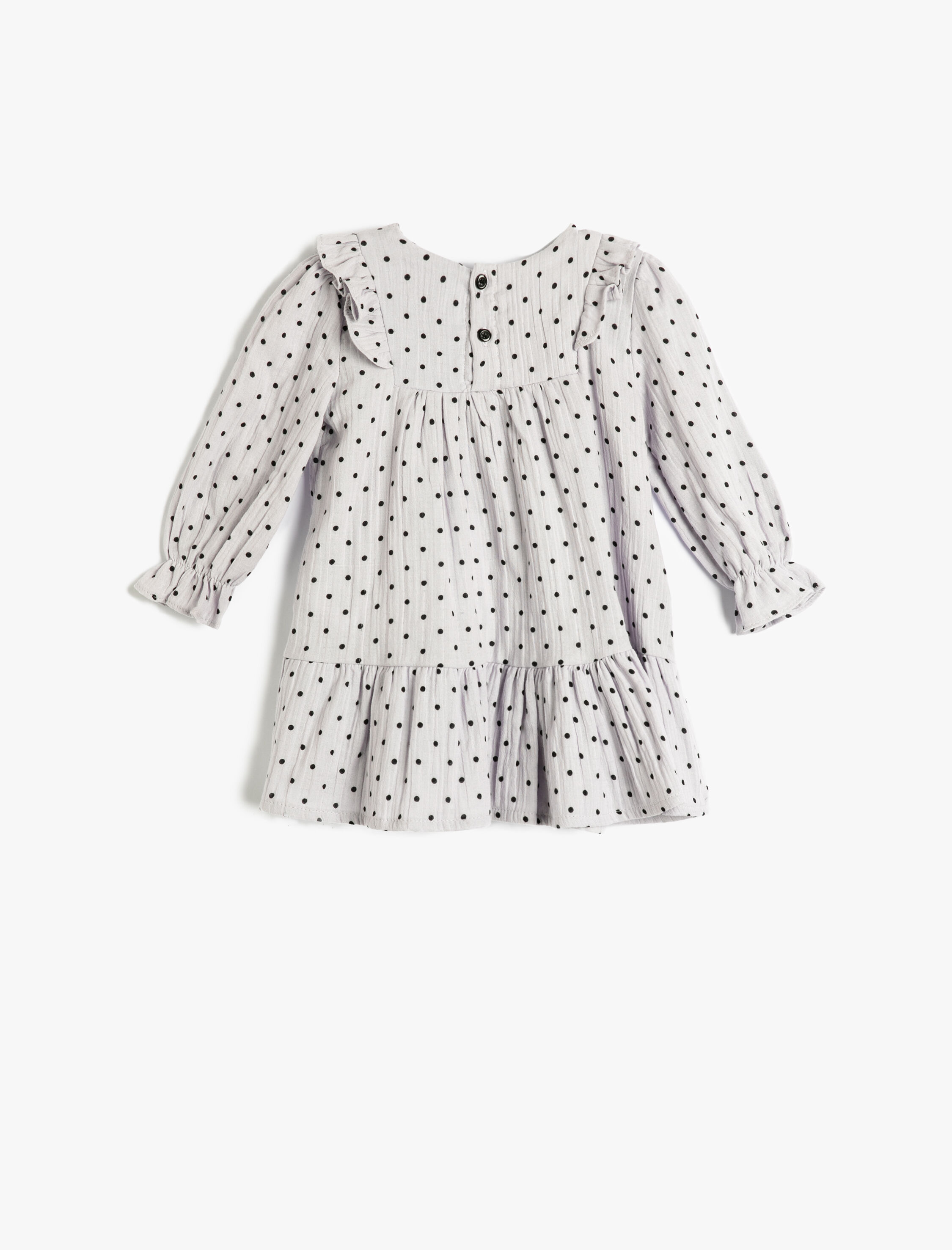 Kız Bebek Elbise Uzun Kollu Bisiklet Yaka Manşetleri Lastikli Pamuklu