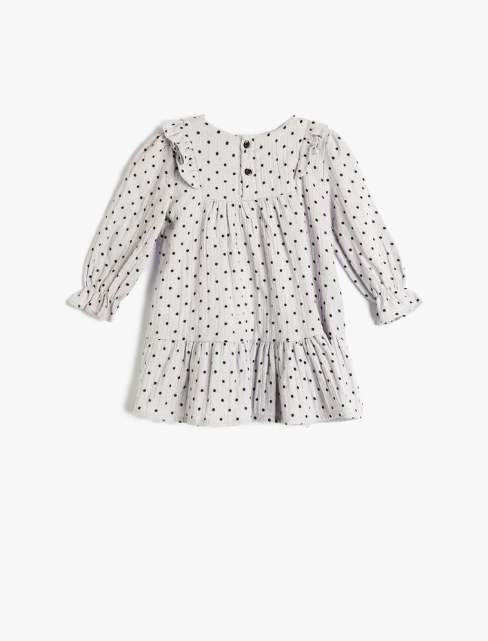 Kız Bebek Elbise Uzun Kollu Bisiklet Yaka Manşetleri Lastikli Pamuklu