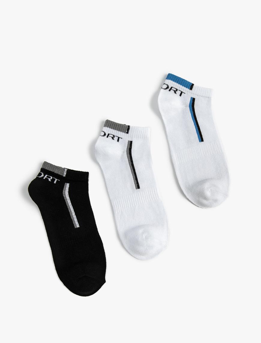  Erkek 3'lü Patik Spor Çorap Seti Sloganlı Çok Renkli