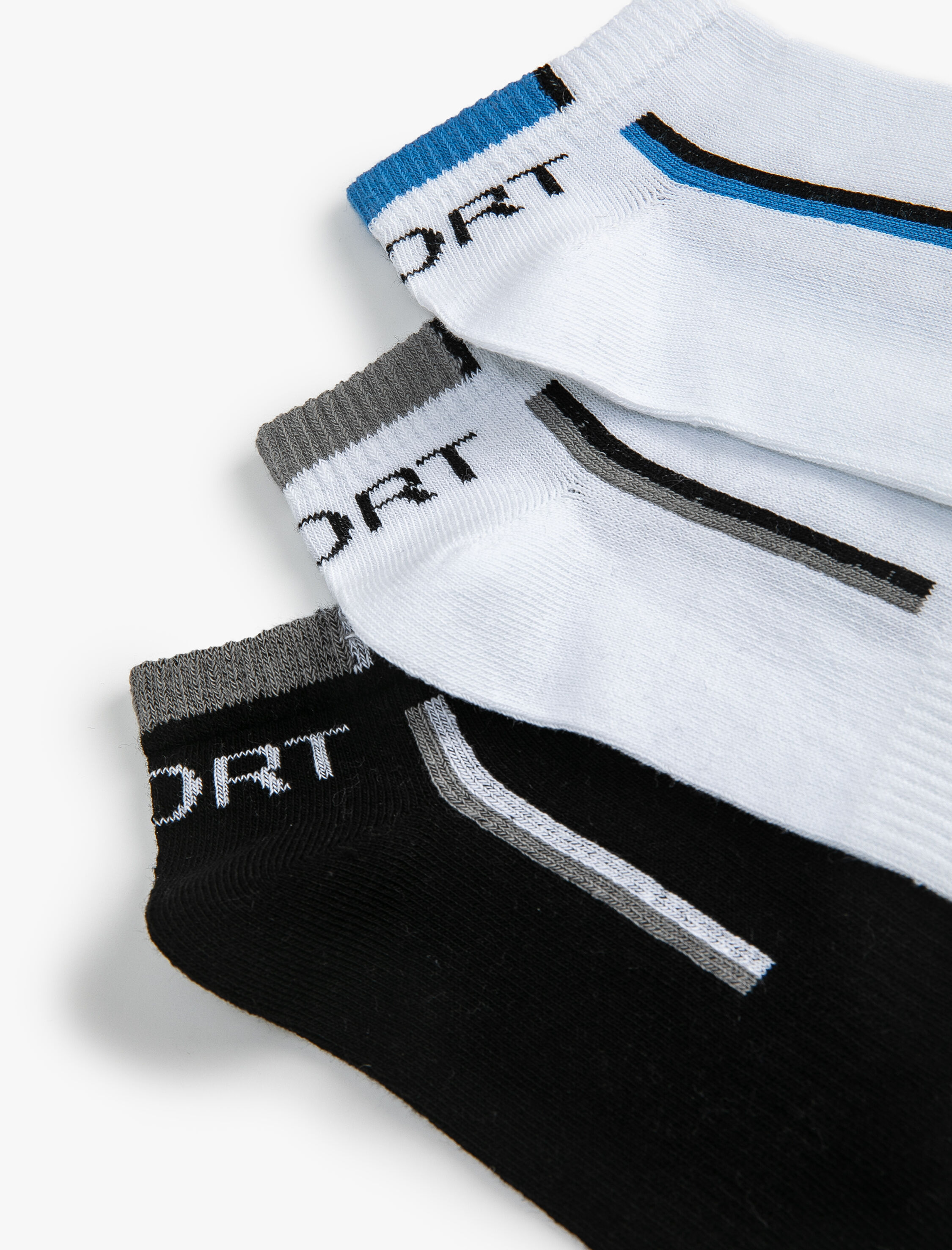  Erkek 3'lü Patik Spor Çorap Seti Sloganlı Çok Renkli