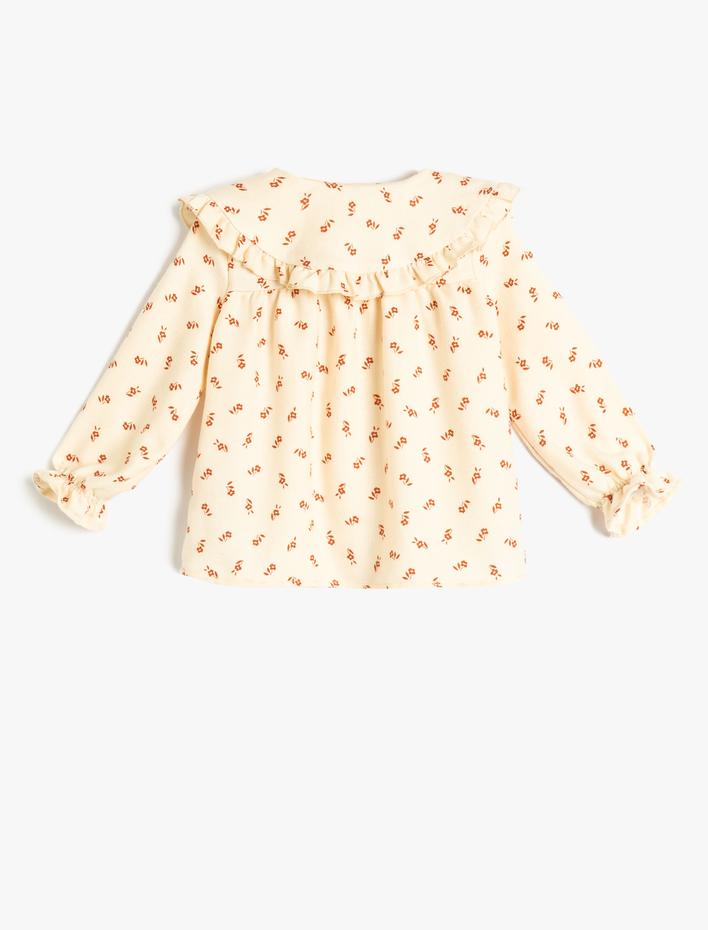 Kız Bebek Uzun Kollu Gömlek Geniş Bebe Yaka Fırfır Detaylı Yumuşak Dokulu