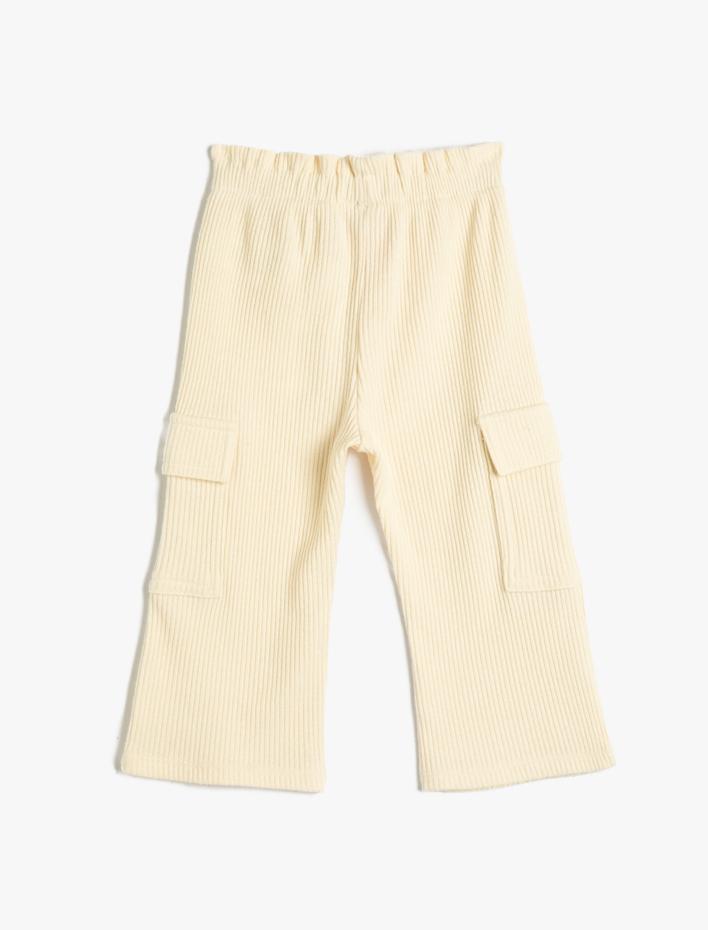 Kız Bebek Eşofman Altı Kargo Cepli Beli Bağlamalı Dokulu Bol Paça