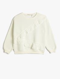 Sweatshirt Uzun Kollu Fırfır Detaylı Bisiklet Yaka Şardonlu