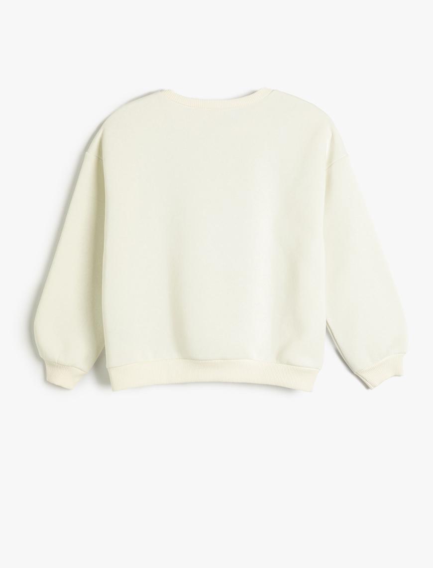  Kız Çocuk Sweatshirt Uzun Kollu Fırfır Detaylı Bisiklet Yaka Şardonlu