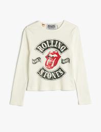 The Rolling Stones Tişört Lisanslı Uzun Kollu Bisiklet Yaka Baskılı Pamuklu