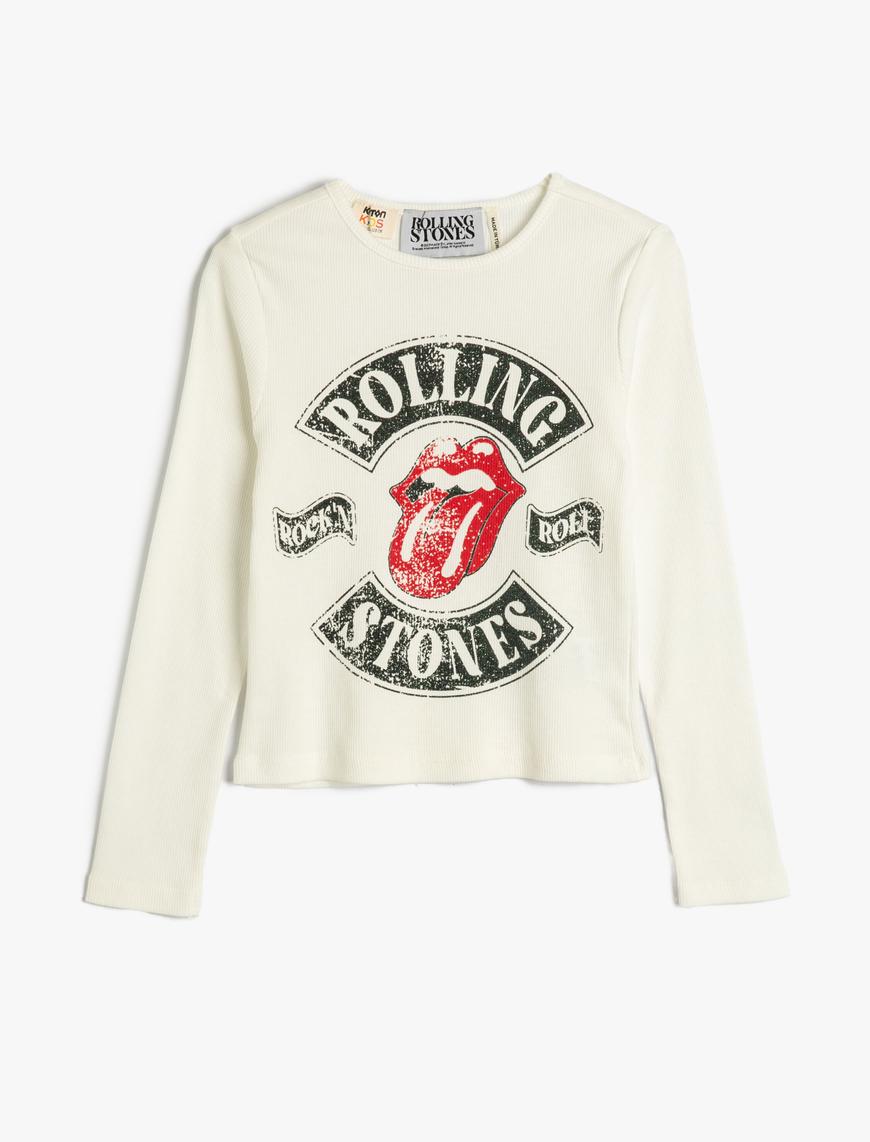 Kız Çocuk The Rolling Stones Tişört Lisanslı Uzun Kollu Bisiklet Yaka Baskılı Pamuklu