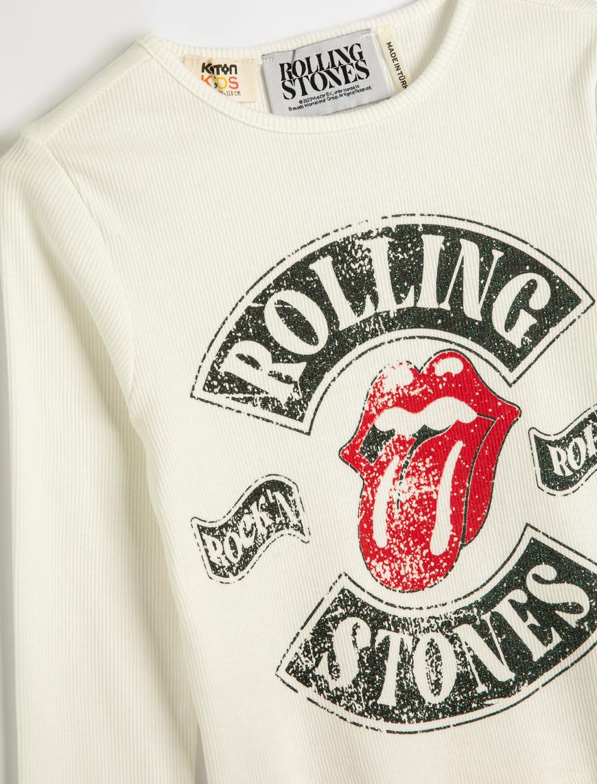 Kız Çocuk The Rolling Stones Tişört Lisanslı Uzun Kollu Bisiklet Yaka Baskılı Pamuklu