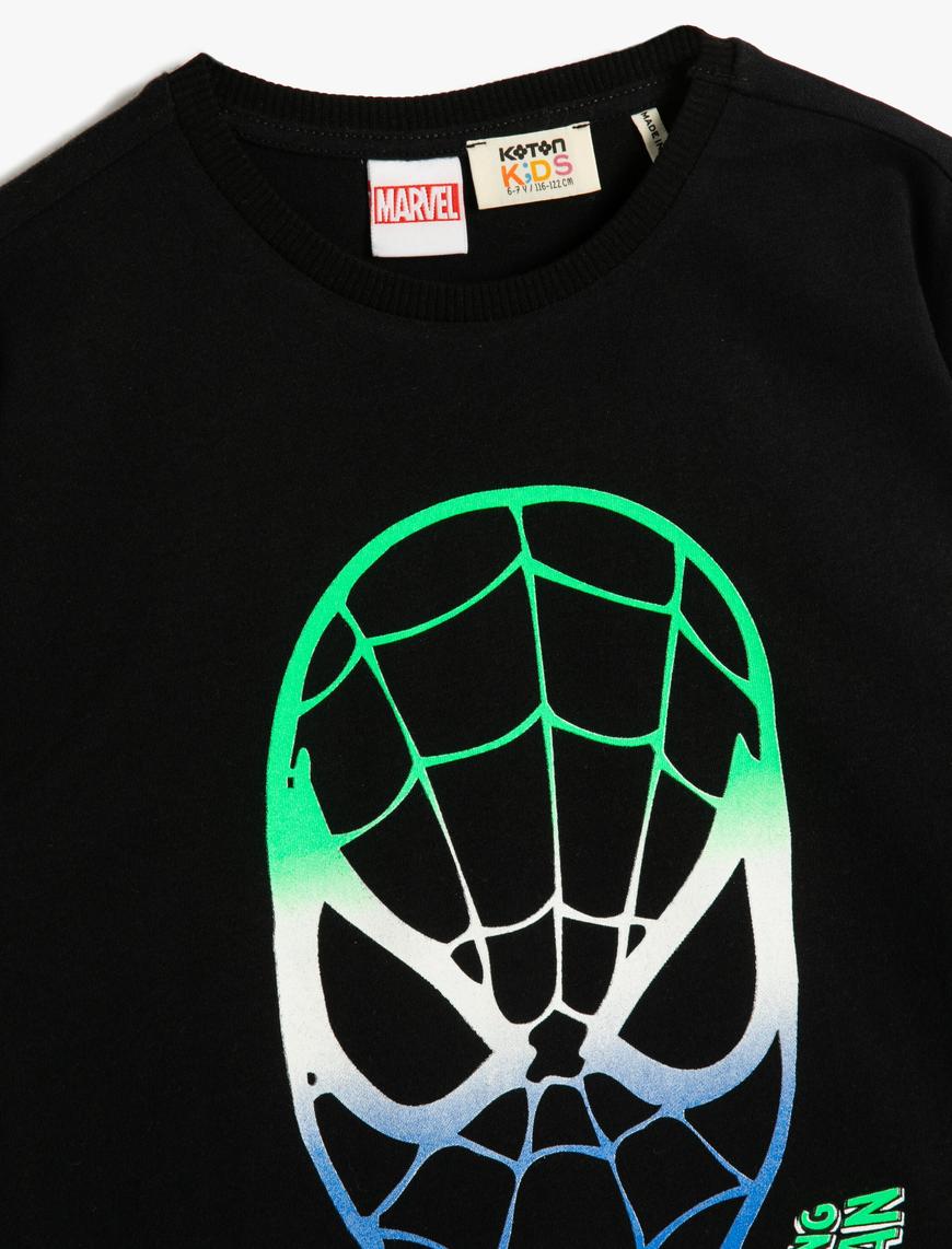  Erkek Çocuk Spiderman Tişört Lisanslı Uzun Kollu Bisiklet Yaka Baskılı Pamuklu
