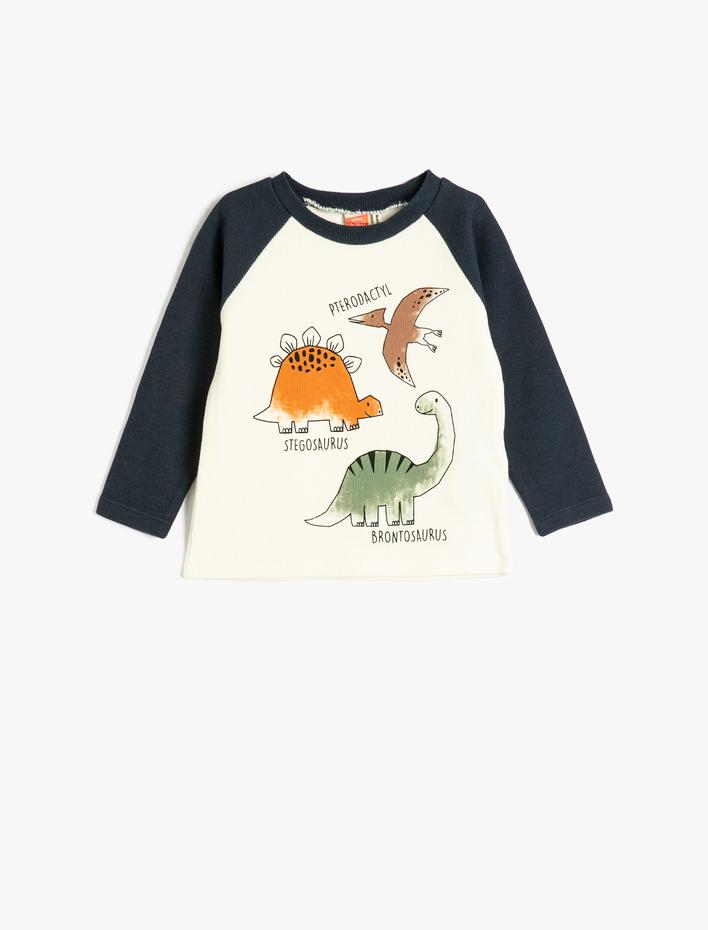 Erkek Bebek Dinozorlu Sweatshirt Bisiklet Yaka Uzun Kollu Pamuklu