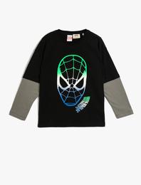 Spiderman Tişört Lisanslı Uzun Kollu Bisiklet Yaka Baskılı Pamuklu