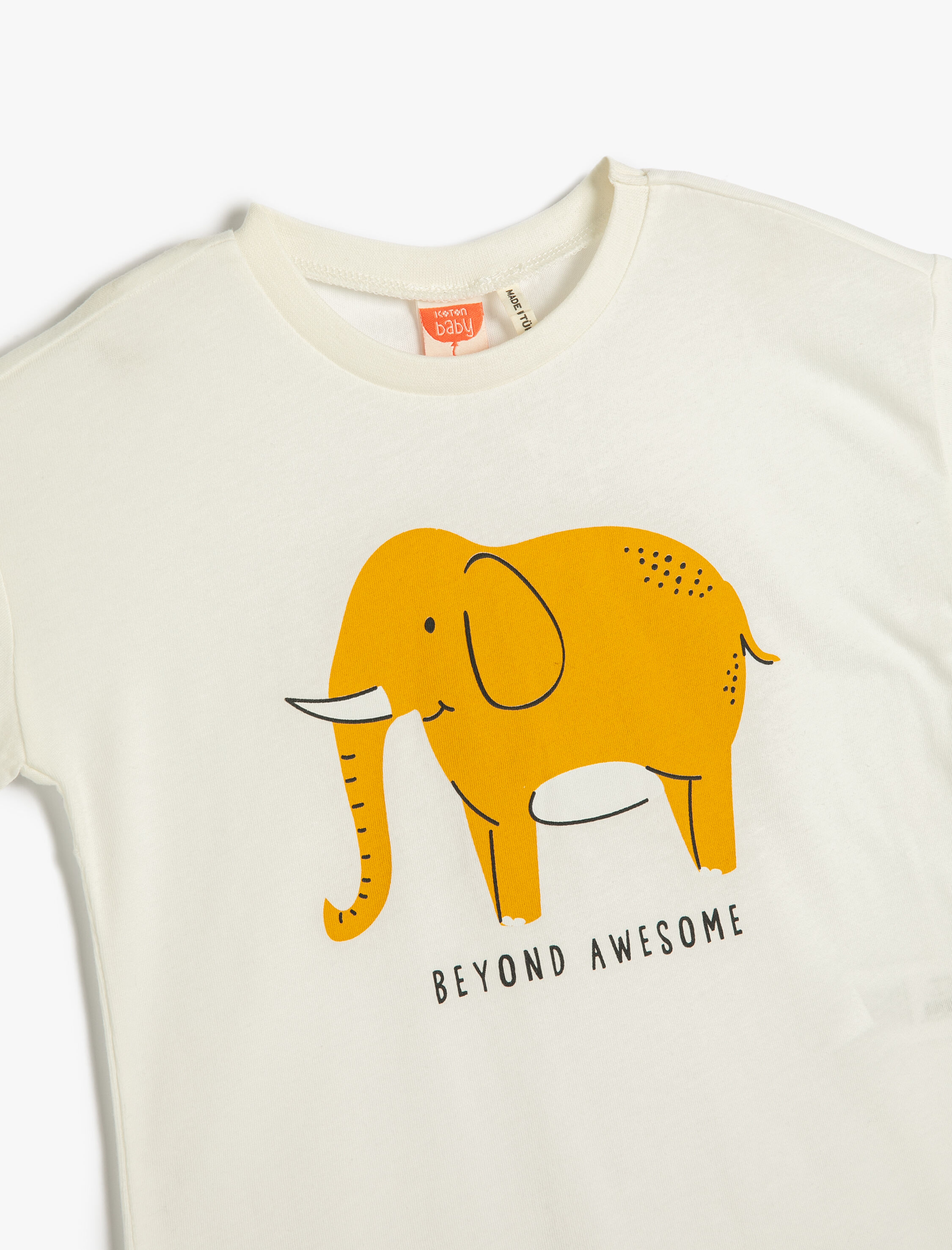  Erkek Bebek Tişört Kısa Kollu Fil Baskılı Bisiklet Yaka Pamuklu