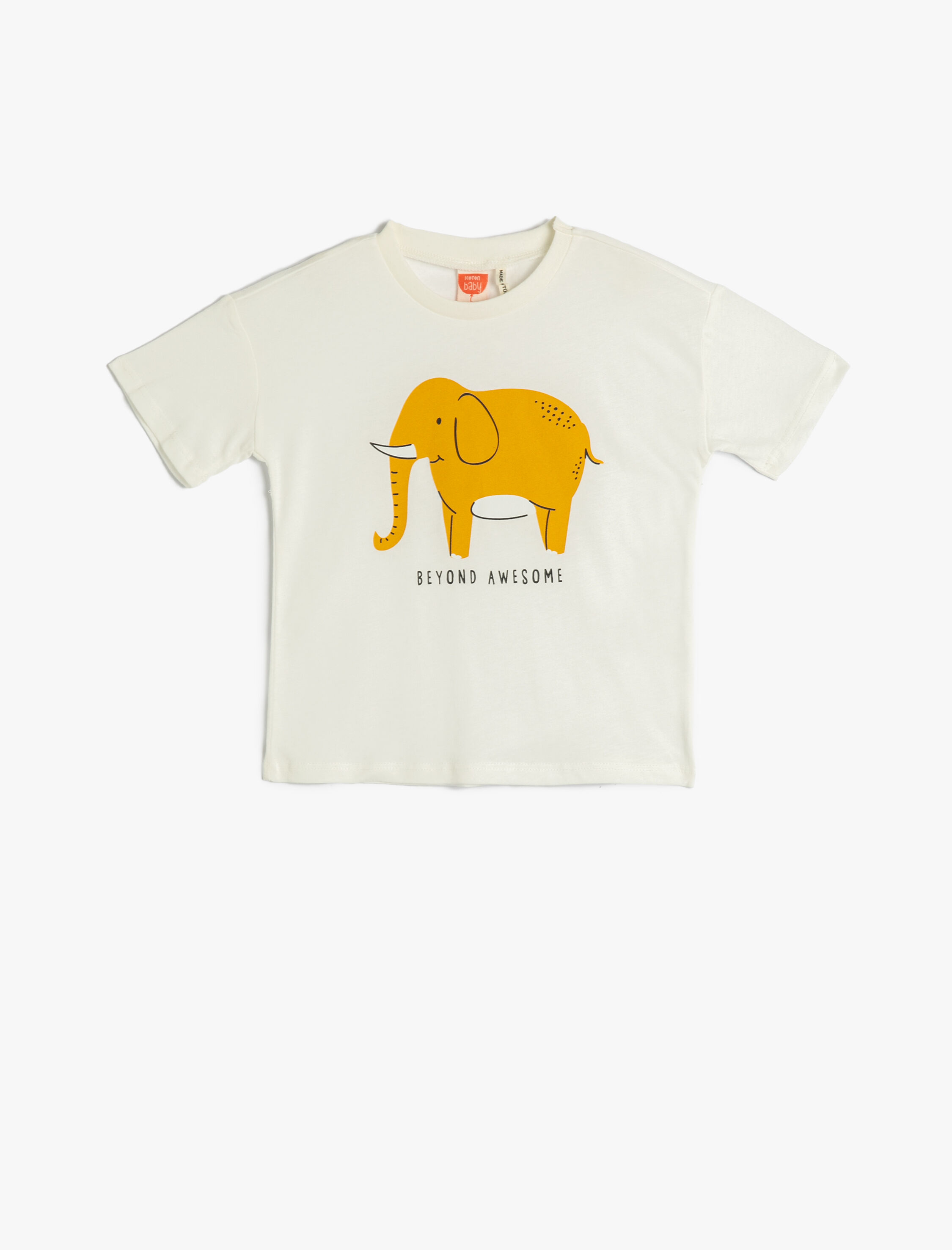 Erkek Bebek Tişört Kısa Kollu Fil Baskılı Bisiklet Yaka Pamuklu