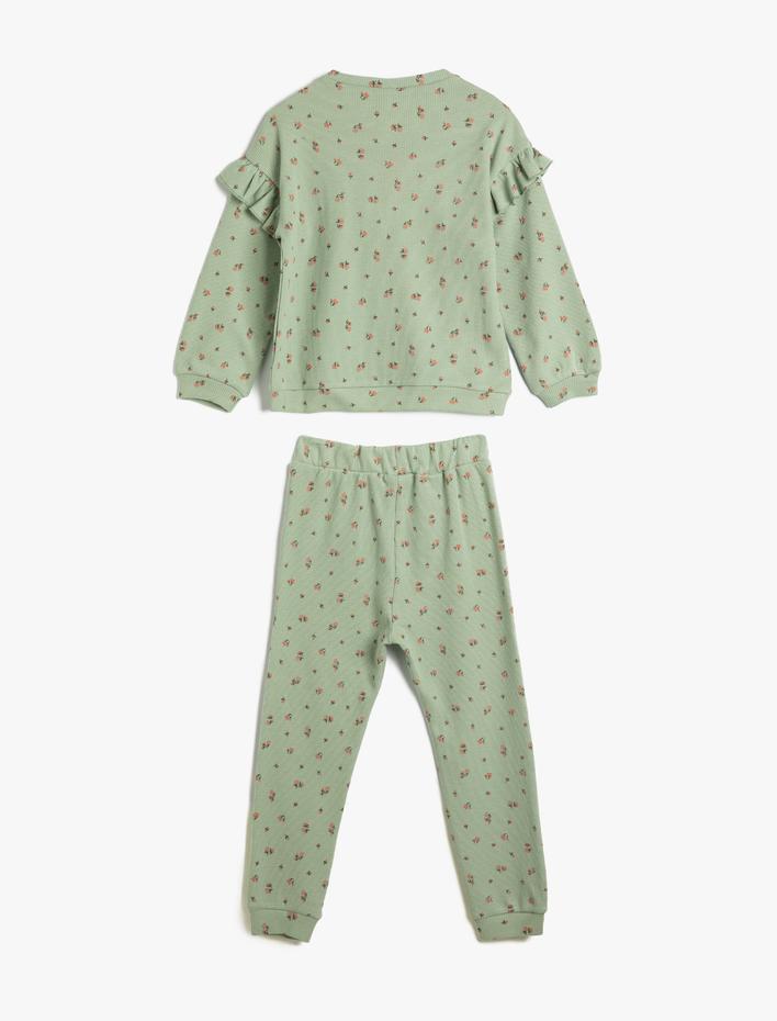 Kız Bebek Eşofman Takımı 2'li Fırfır Detaylı Dokulu Pamuklu