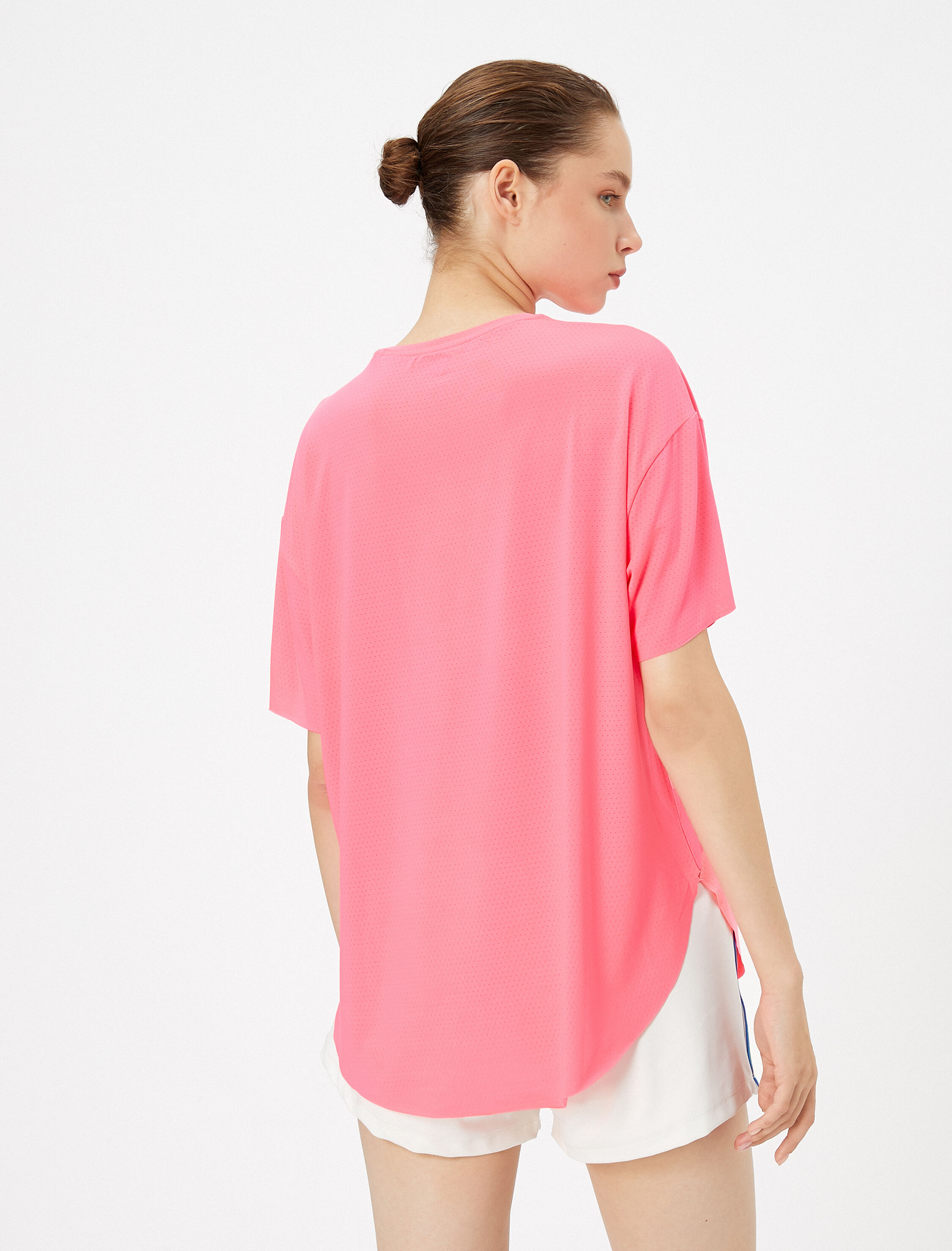   Oversize Spor Tişört Slogan Baskılı Bisiklet Yaka Kısa Kollu