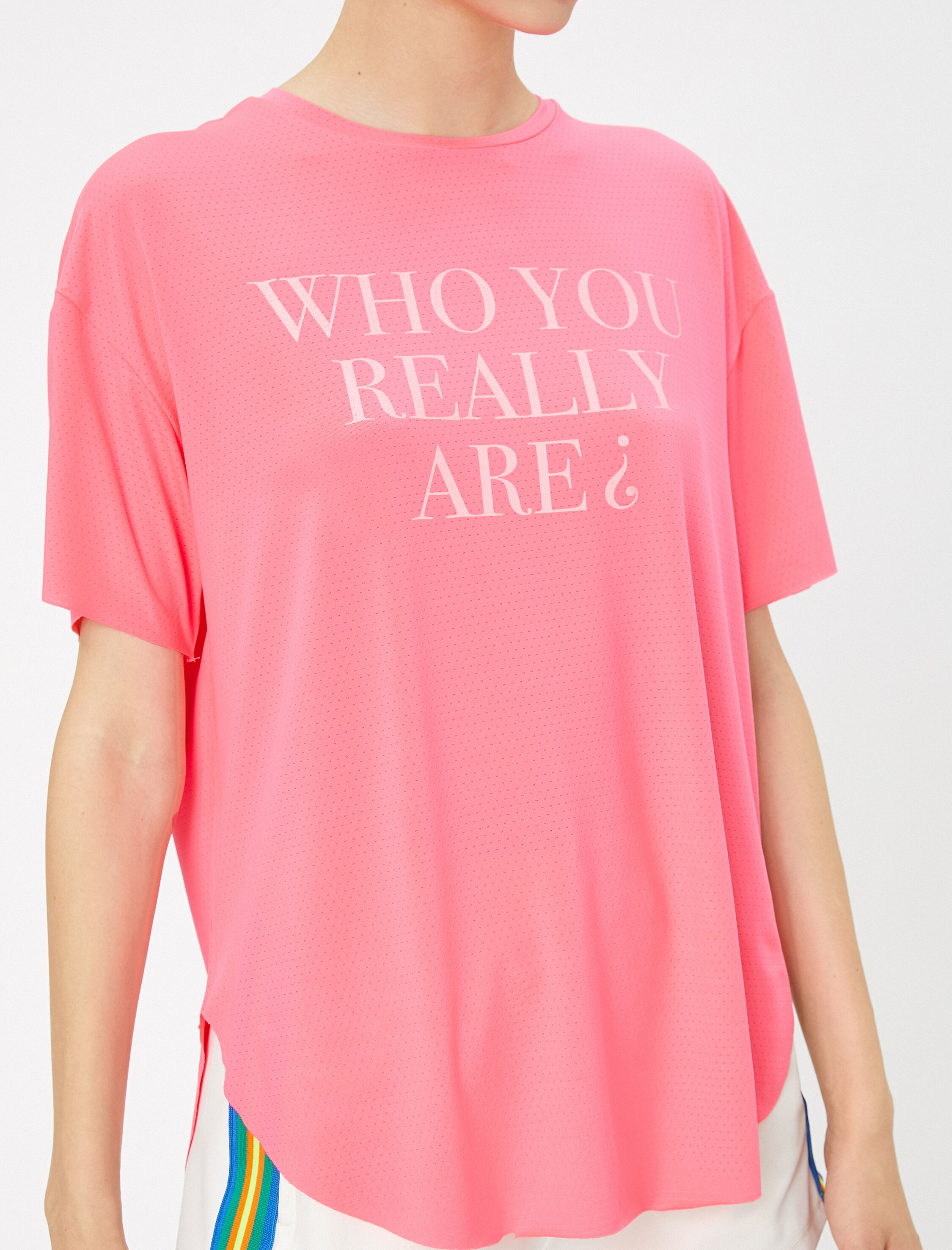   Oversize Spor Tişört Slogan Baskılı Bisiklet Yaka Kısa Kollu