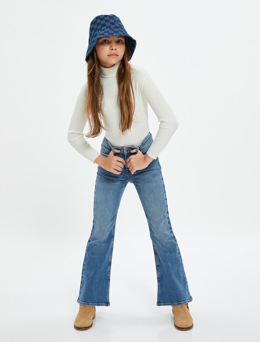  Kız Çocuk Bol Paça Kot Pantolon Pamuklu - Wide Leg Jean