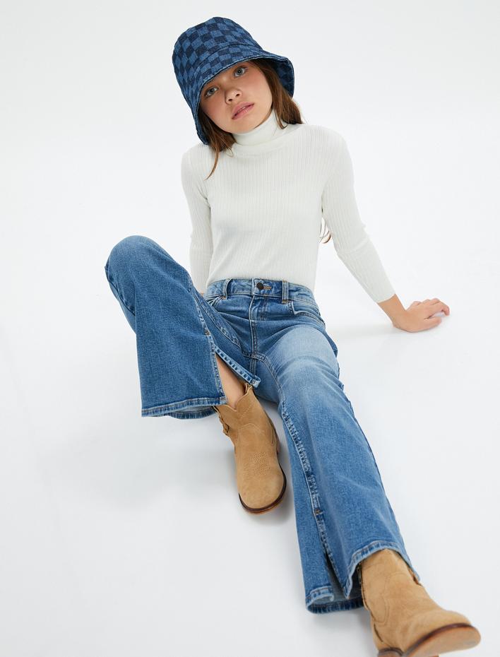 Kız Çocuk Bol Paça Kot Pantolon Pamuklu - Wide Leg Jean