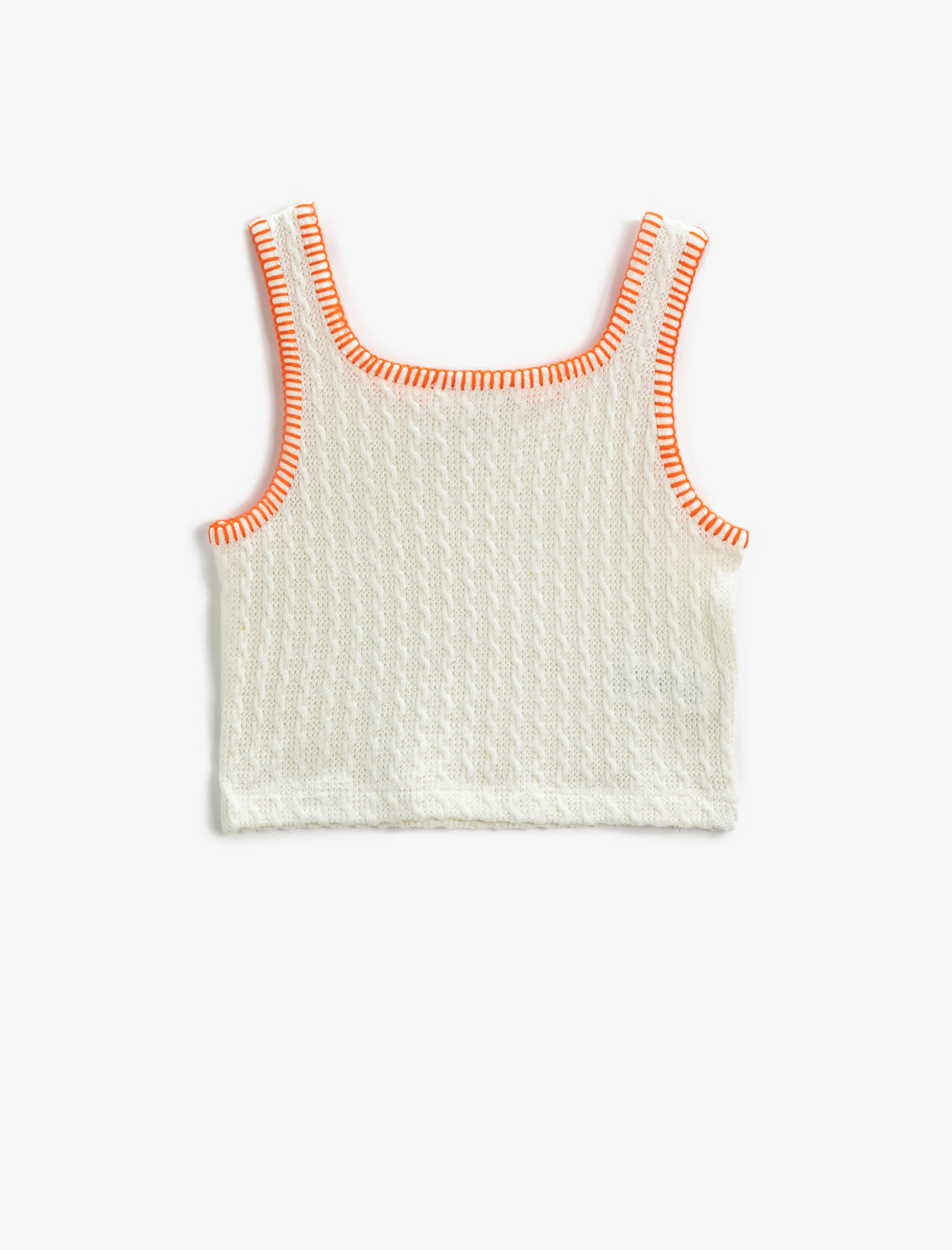  Kız Çocuk Kolsuz Dokulu Crop Üst U Yaka Dikiş Detaylı