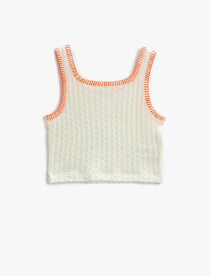 Kız Çocuk Kolsuz Dokulu Crop Üst U Yaka Dikiş Detaylı