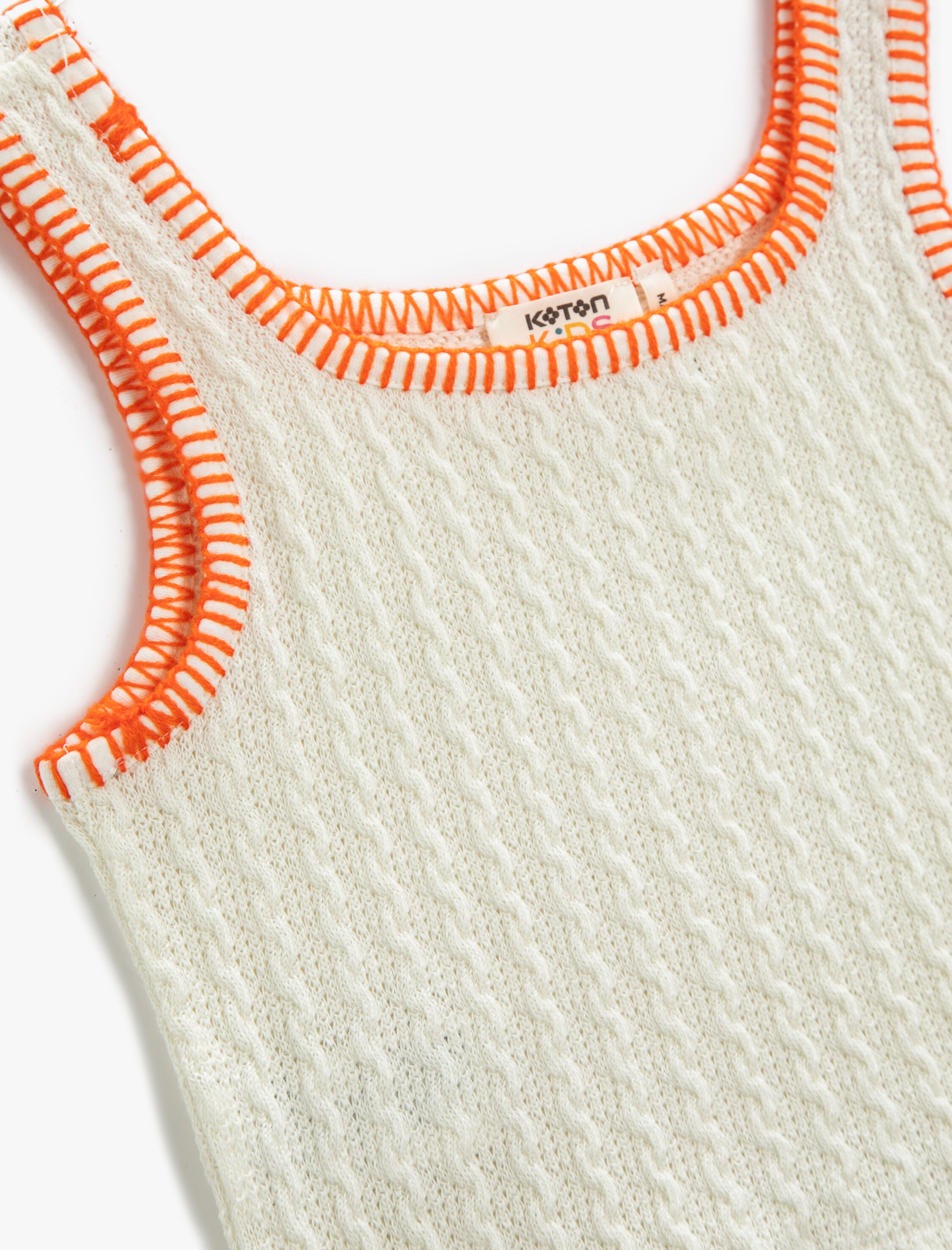  Kız Çocuk Kolsuz Dokulu Crop Üst U Yaka Dikiş Detaylı