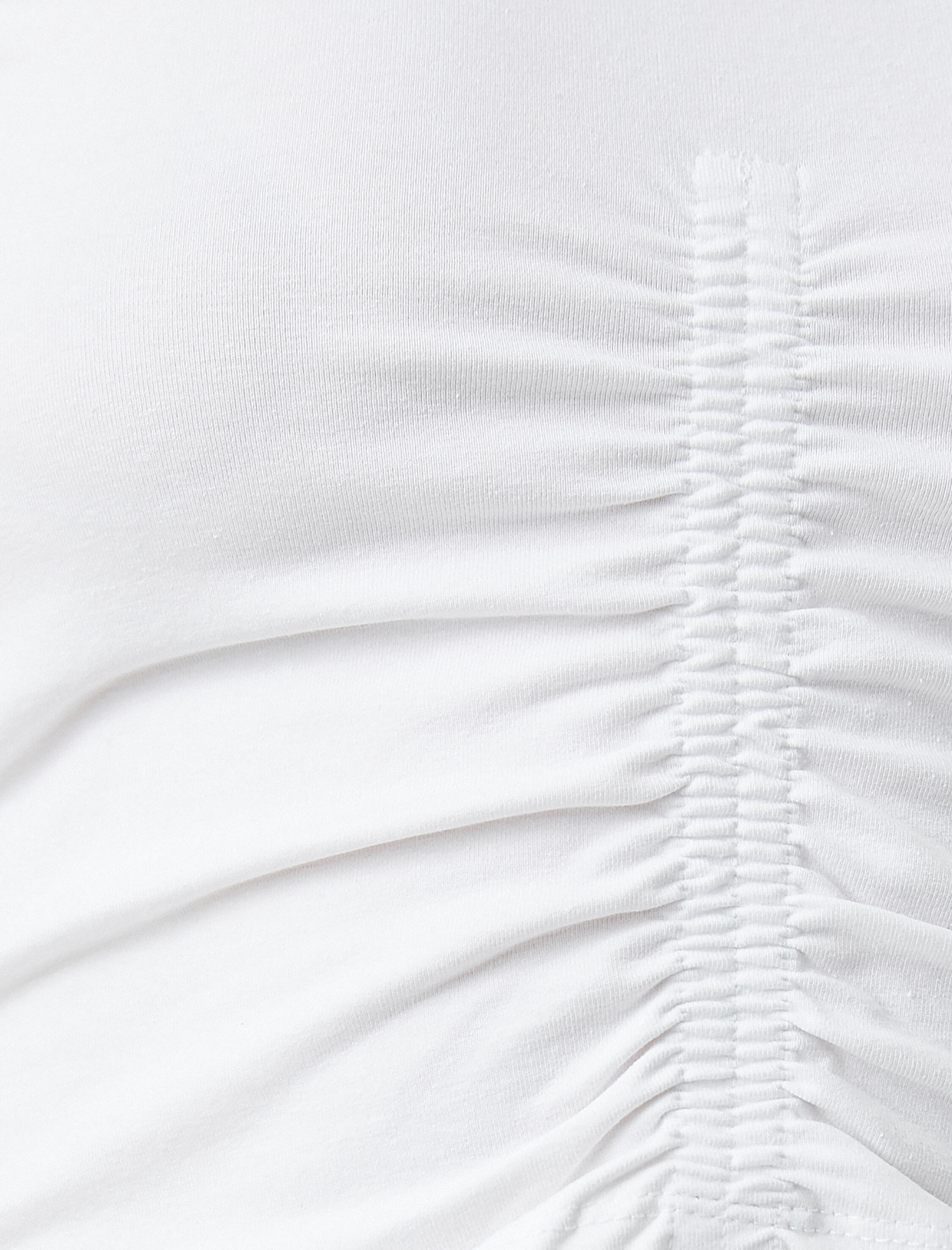   Crop Bisiklet Yaka Büzgü Detaylı Kısa Kollu Tişört Pamuklu