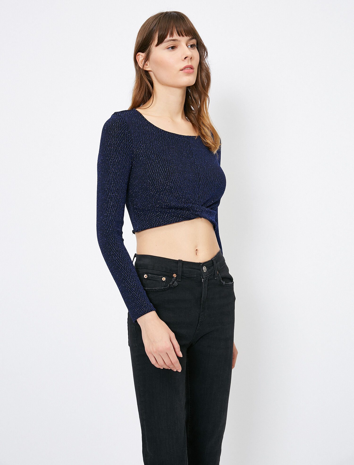   Abiye Bluz Simli Çizgili Düğüm Detaylı