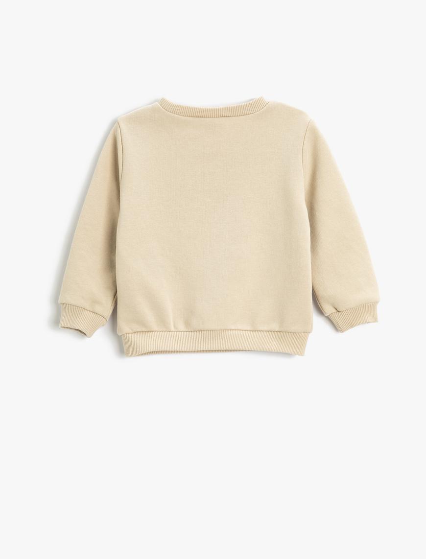  Erkek Bebek Dinozorlu Sweatshirt Kabartma Baskılı Uzun Kollu Bisiklet Yaka