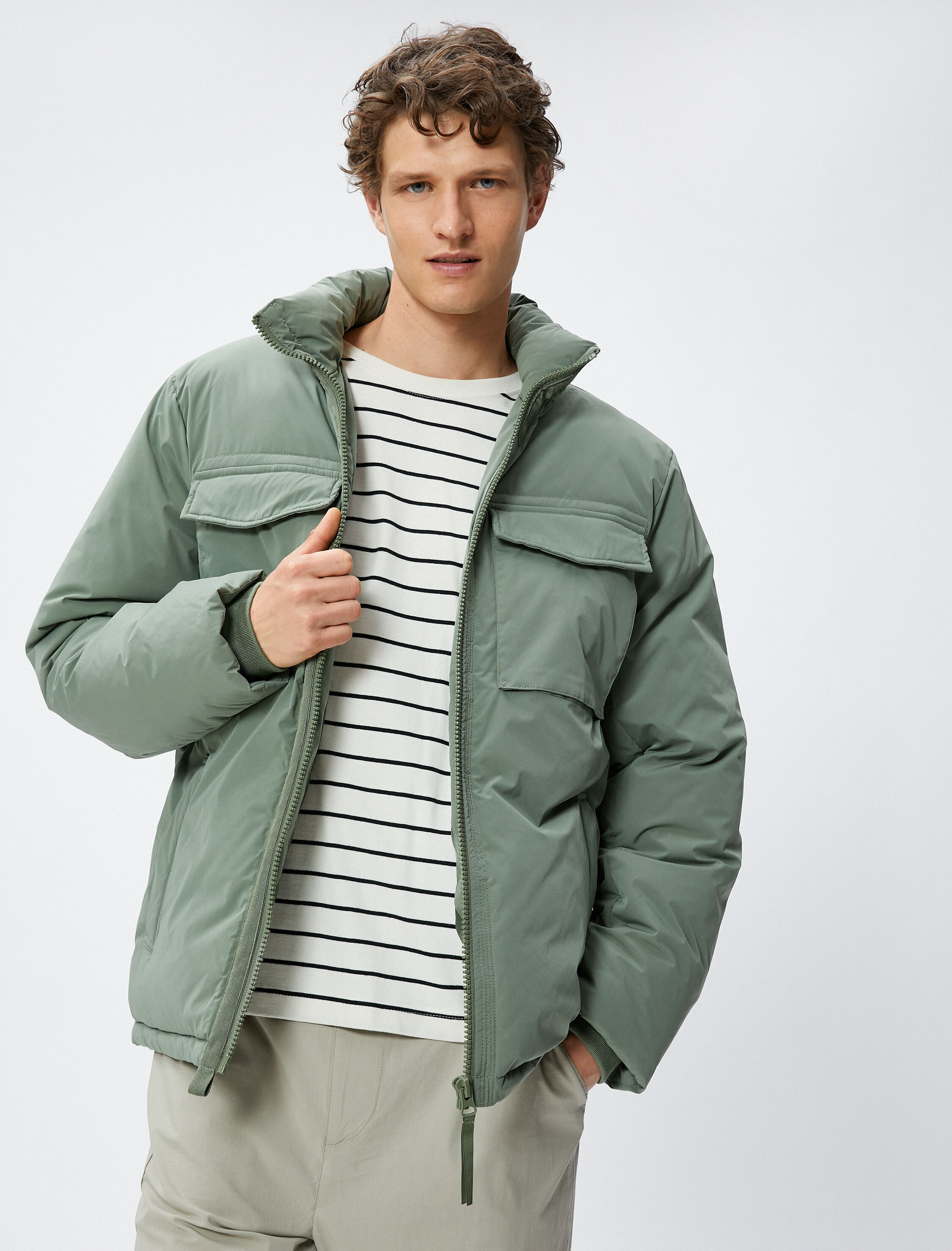   Gizli Kapüşonlu Anorak Ceket Klasik Yaka Fermuarlı Cep Detaylı