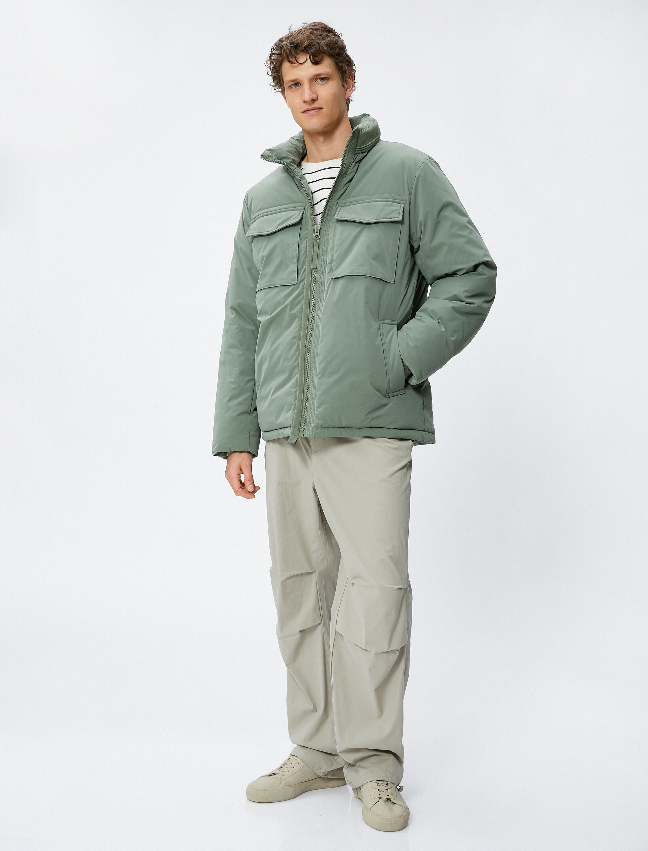   Gizli Kapüşonlu Anorak Ceket Klasik Yaka Fermuarlı Cep Detaylı