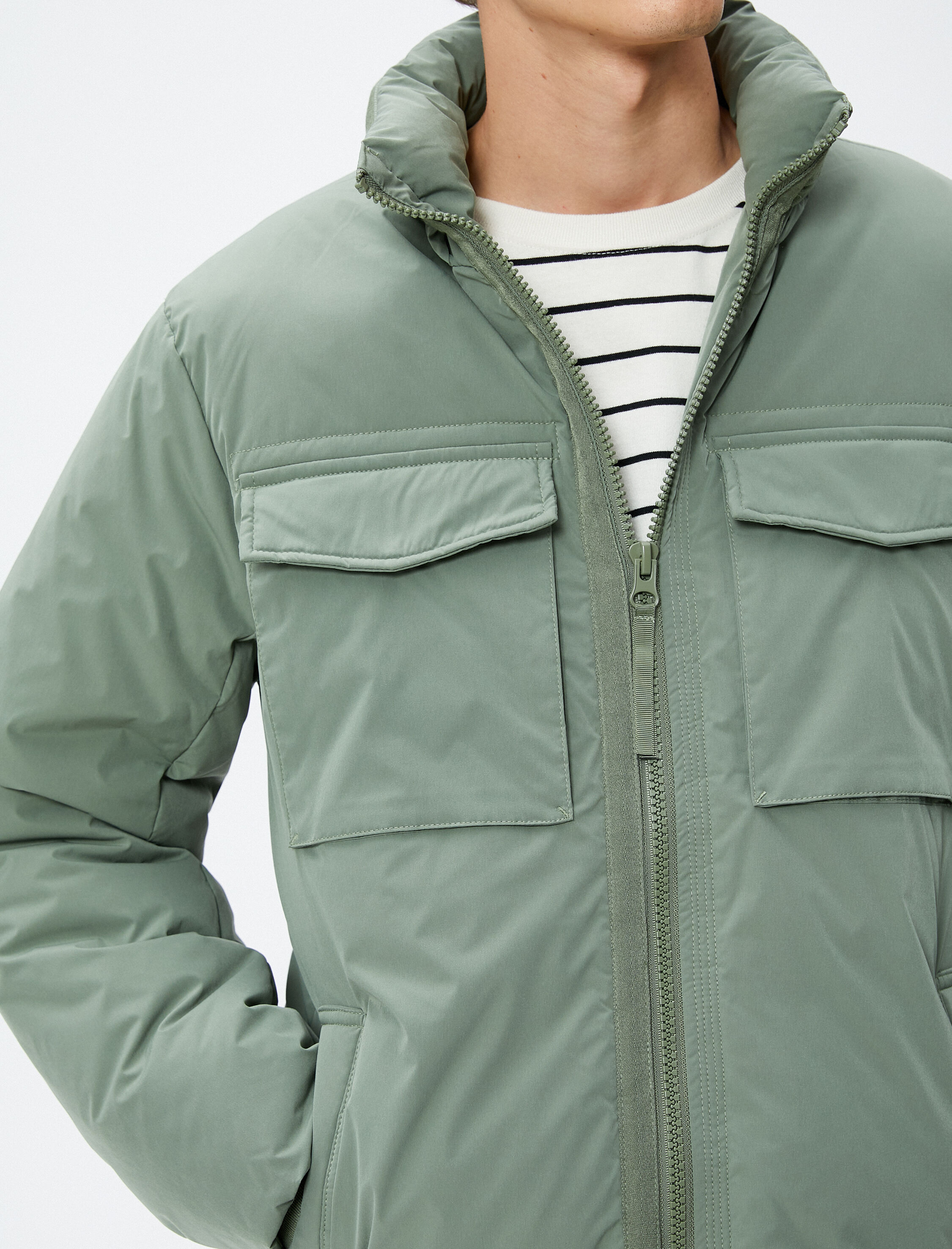   Gizli Kapüşonlu Anorak Ceket Klasik Yaka Fermuarlı Cep Detaylı