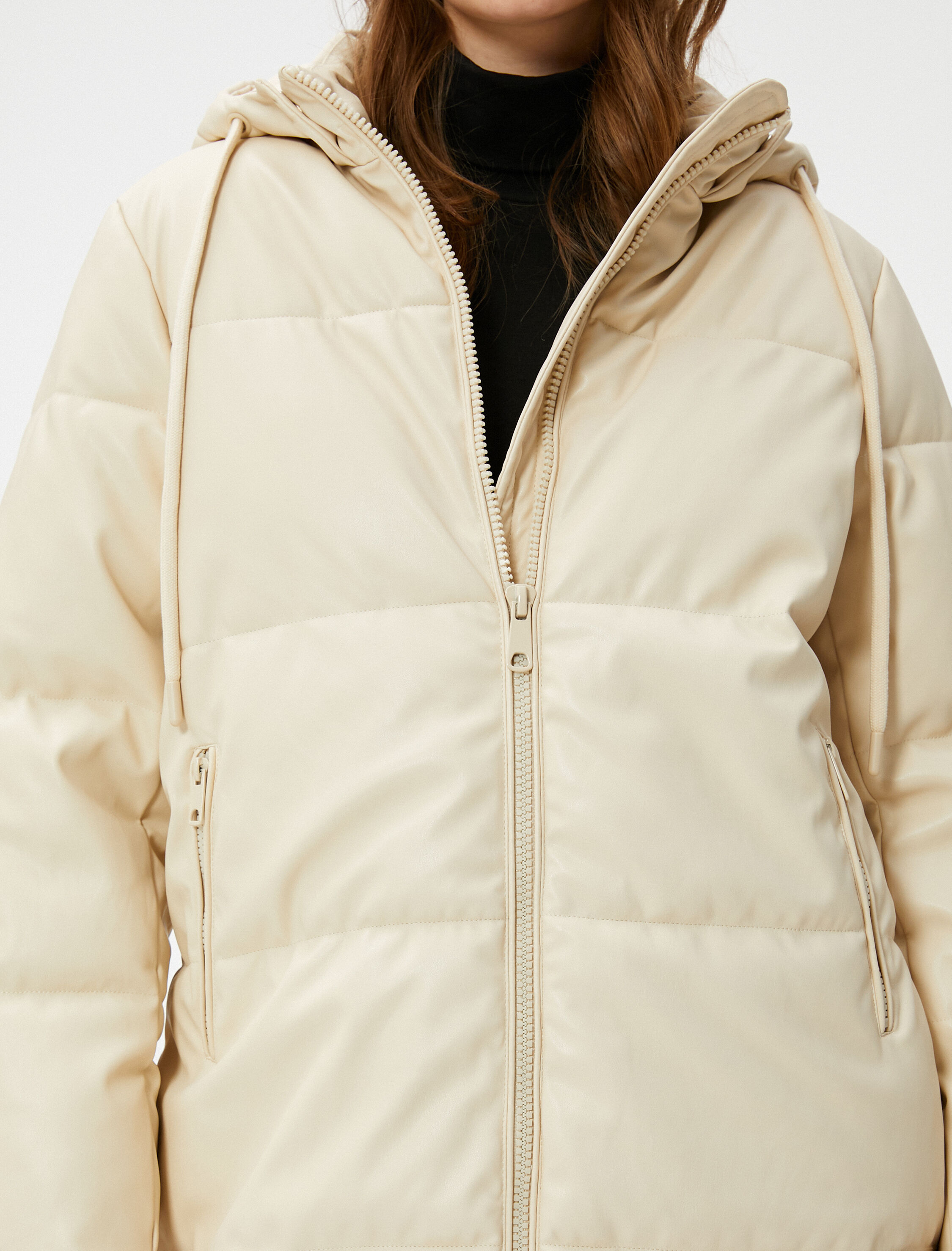   Şişme Mont Kapüşonlu Cepli Midi Boy