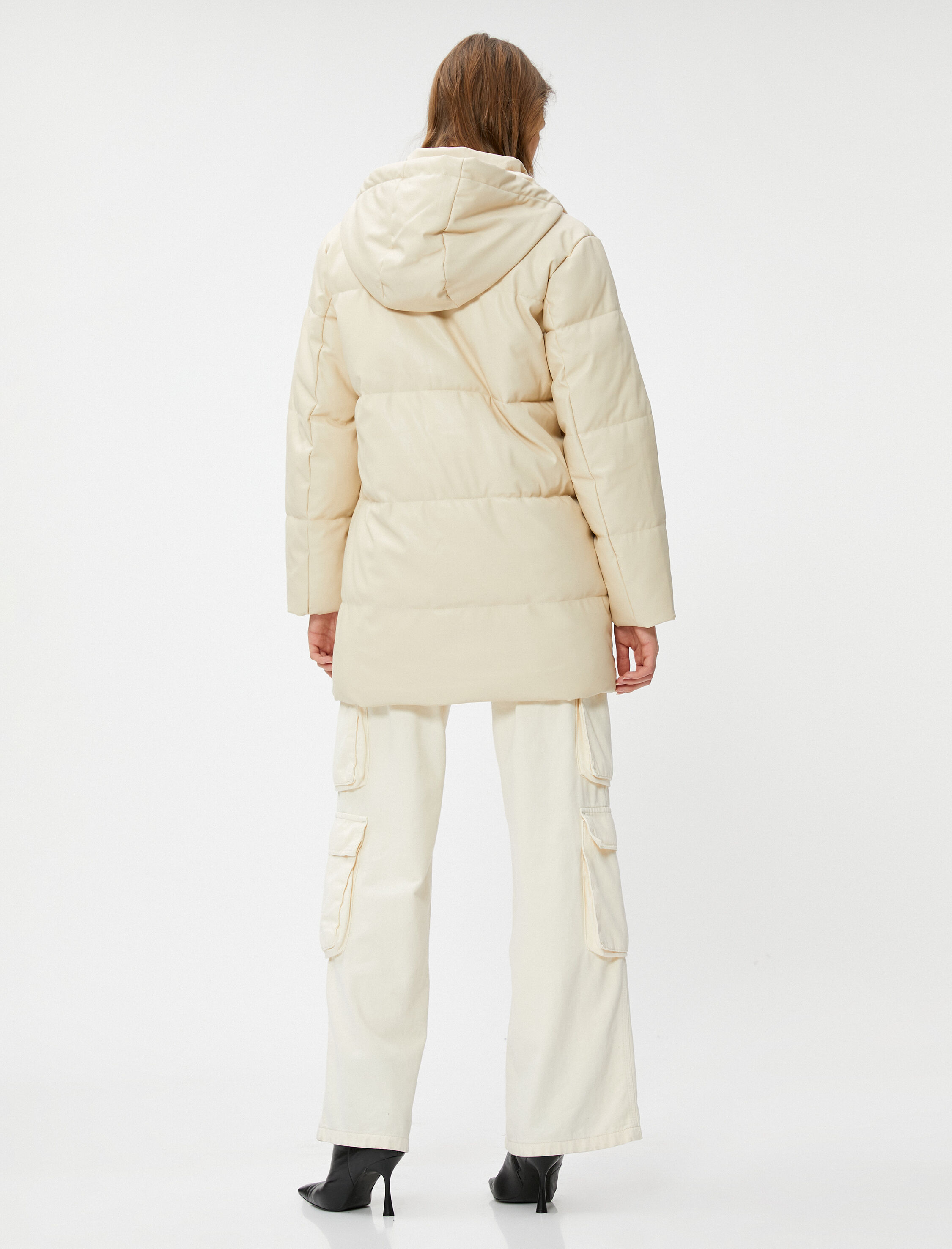   Şişme Mont Kapüşonlu Cepli Midi Boy