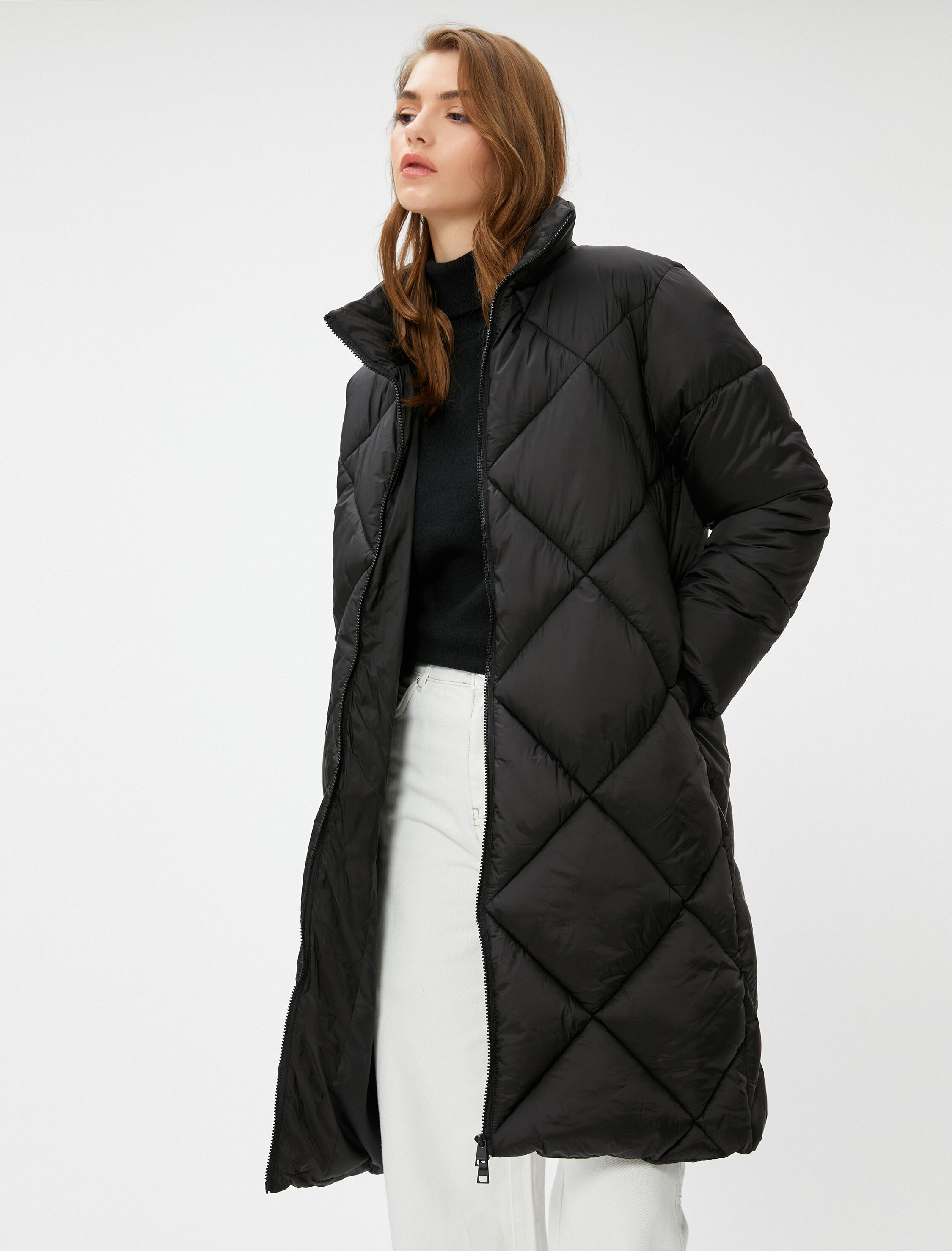   Şişme Mont Dik Yaka Cepli Fermuarlı