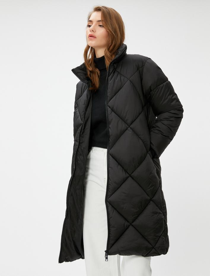  Şişme Mont Dik Yaka Cepli Fermuarlı