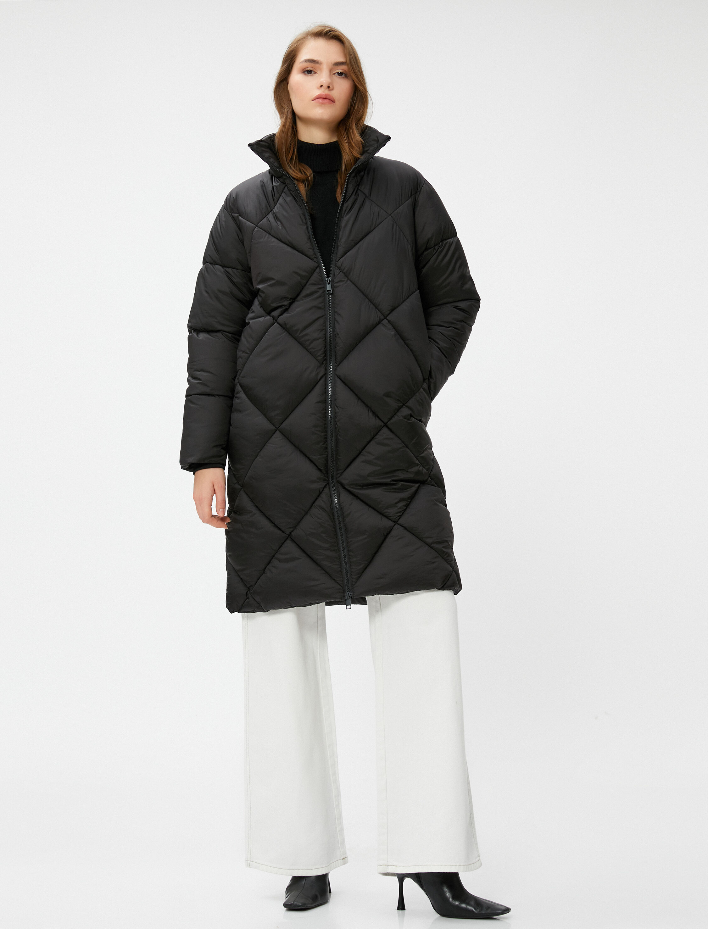   Şişme Mont Dik Yaka Cepli Fermuarlı