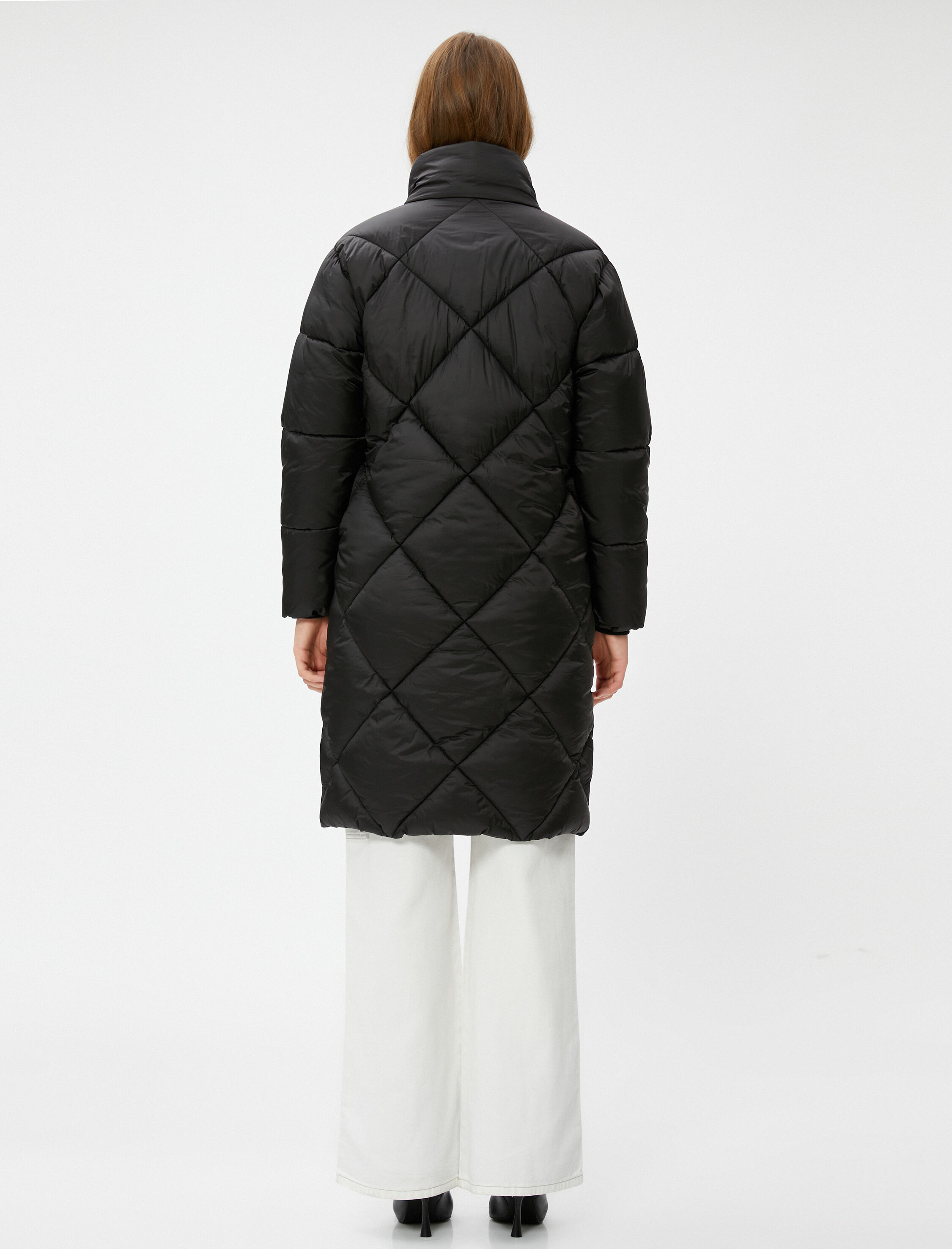   Şişme Mont Dik Yaka Cepli Fermuarlı