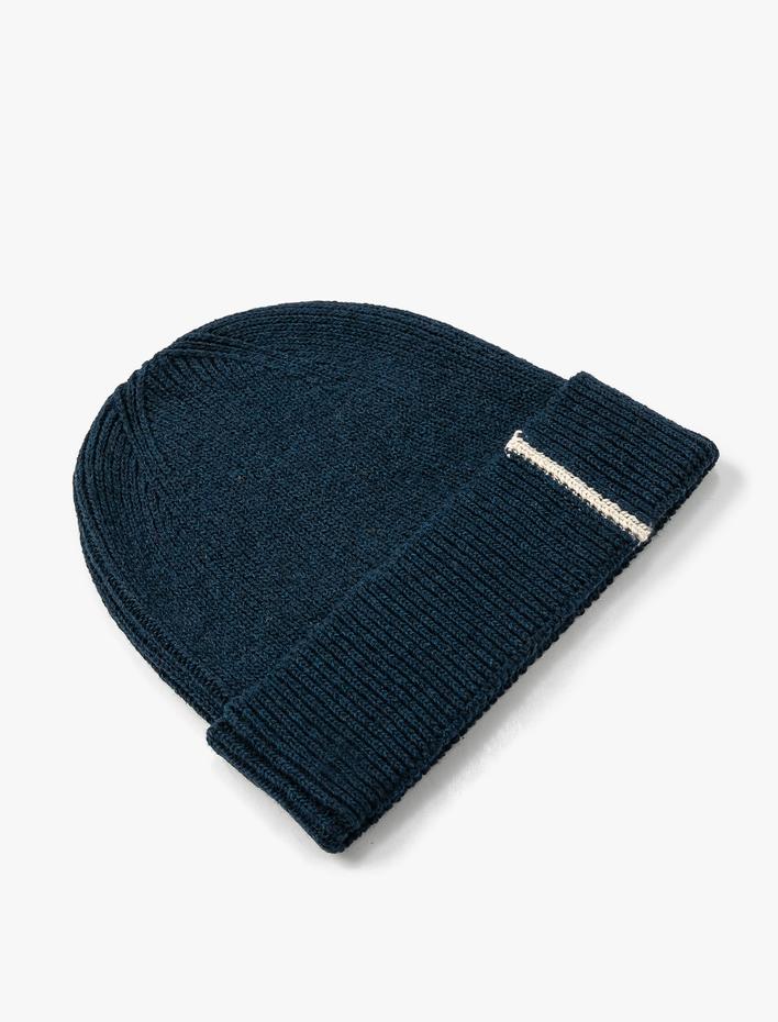 Erkek Basic Örgü Bere Katlama Detaylı Şerit Desenli