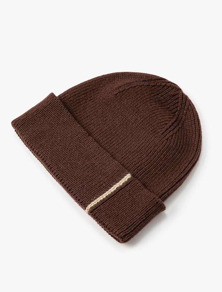 Erkek Basic Örgü Bere Katlama Detaylı Şerit Desenli